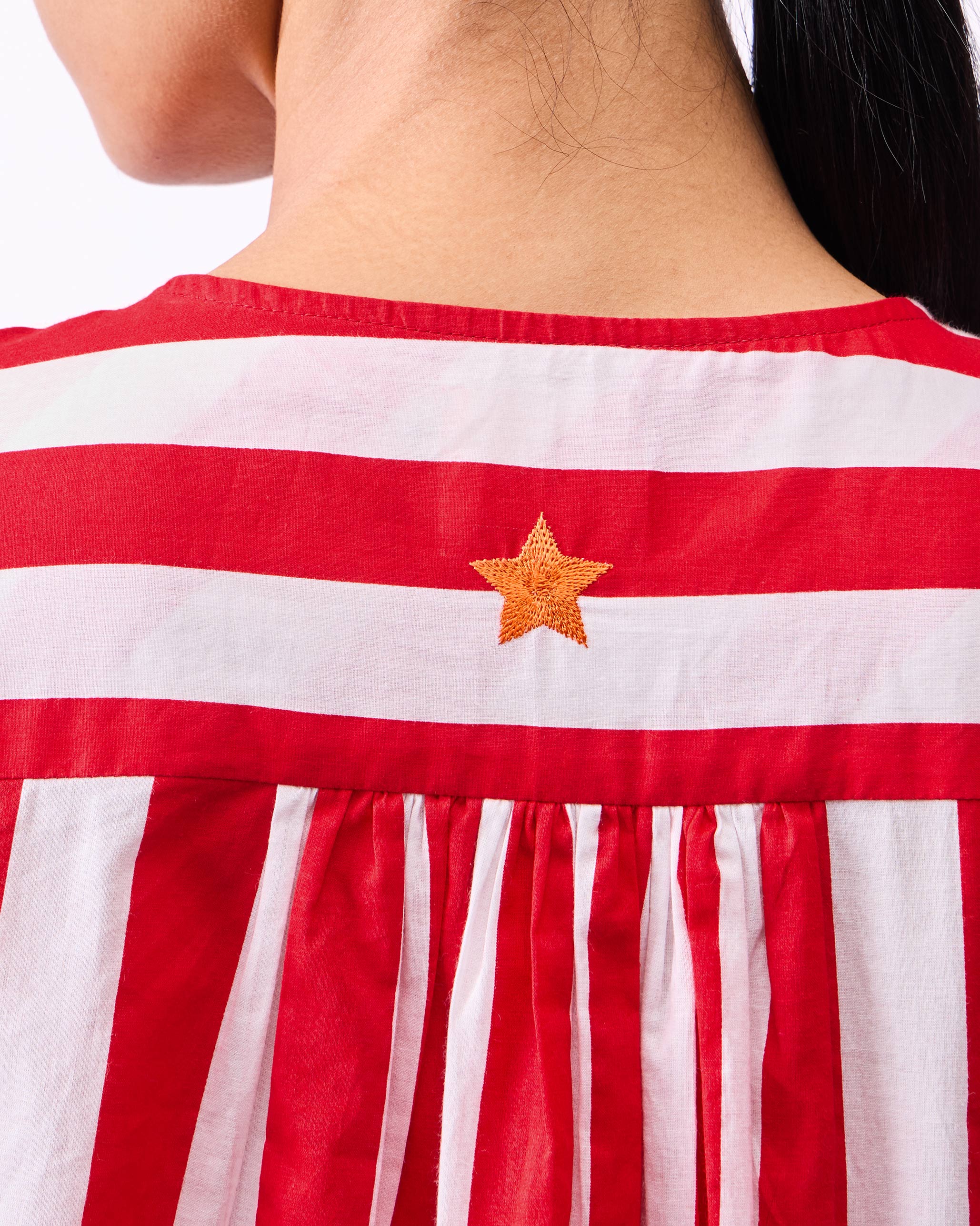 Pintuck Kurta - Red & White Stripes