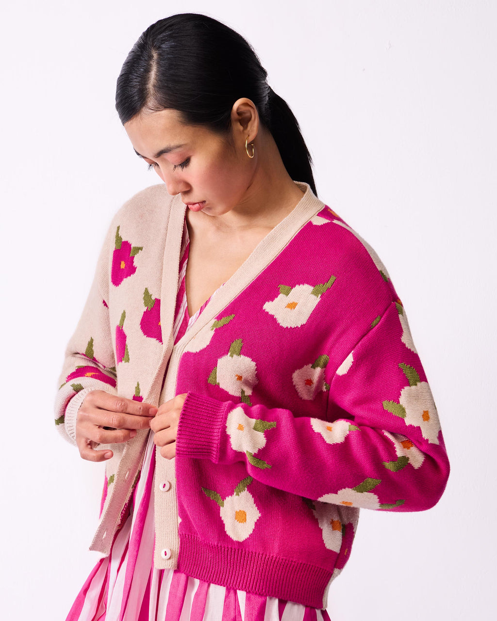 Raven Cardigan - Fuchsia & Oatmeal – Nicobar
