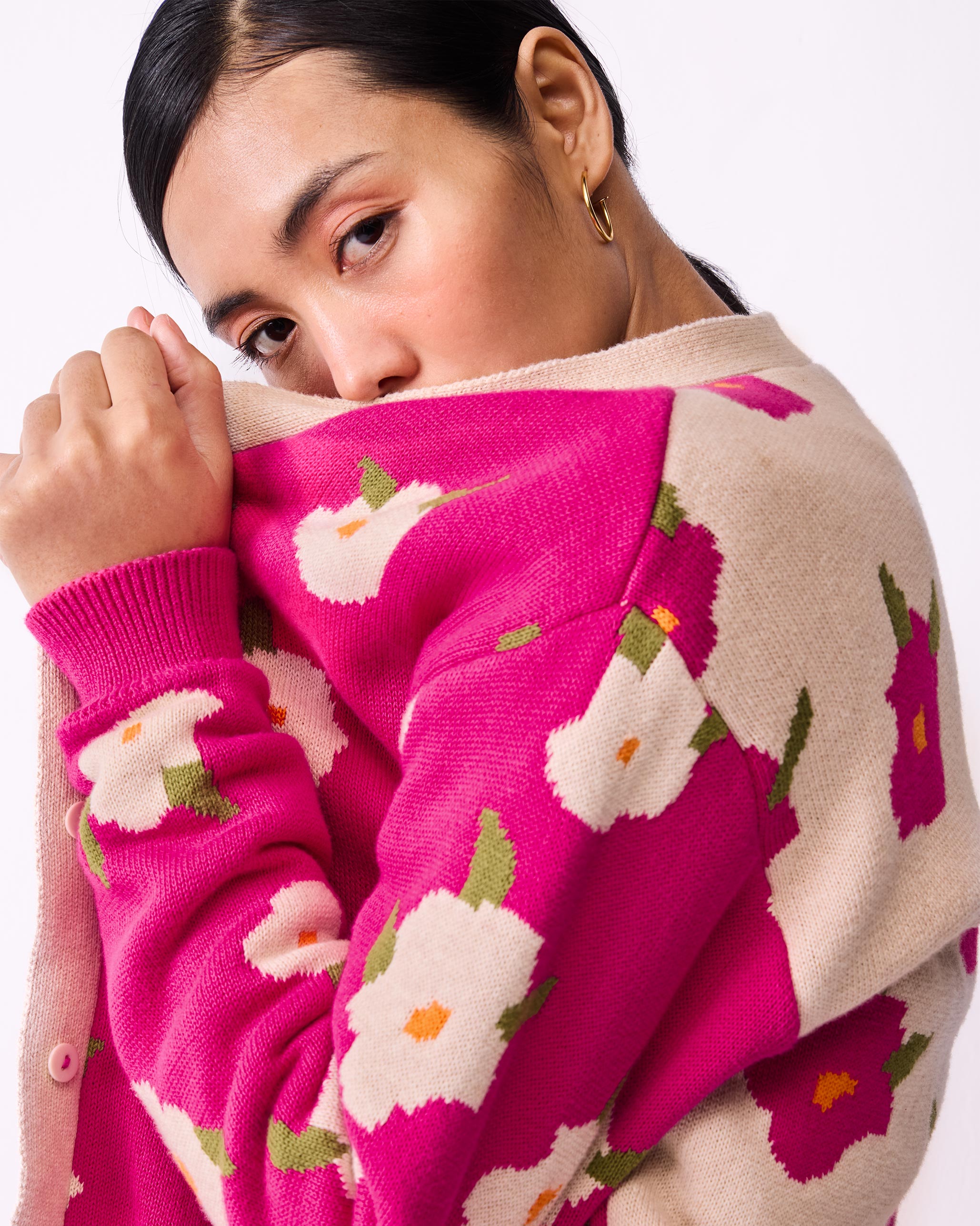 Raven Cardigan - Fuchsia & Oatmeal