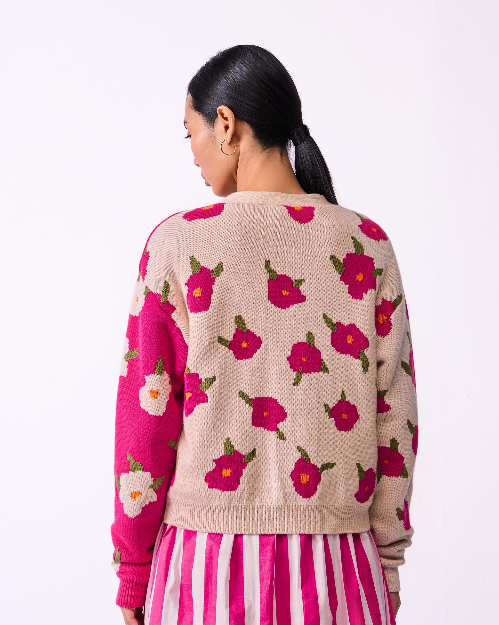 Raven Cardigan - Fuchsia & Oatmeal