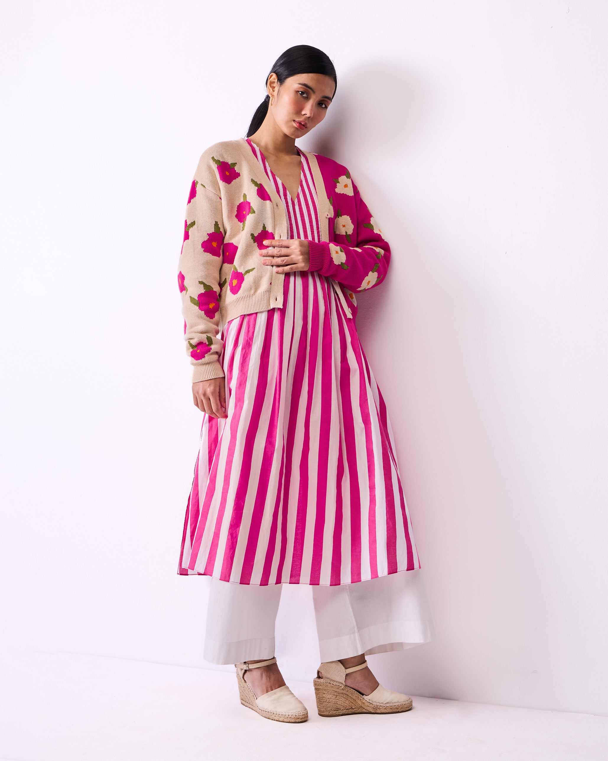 Raven Cardigan - Fuchsia & Oatmeal