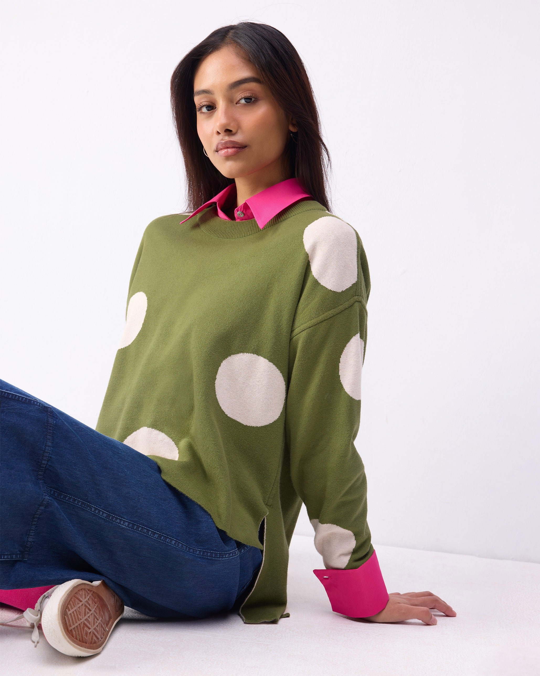 Polka Jumper - Olive & Oatmeal Polkas