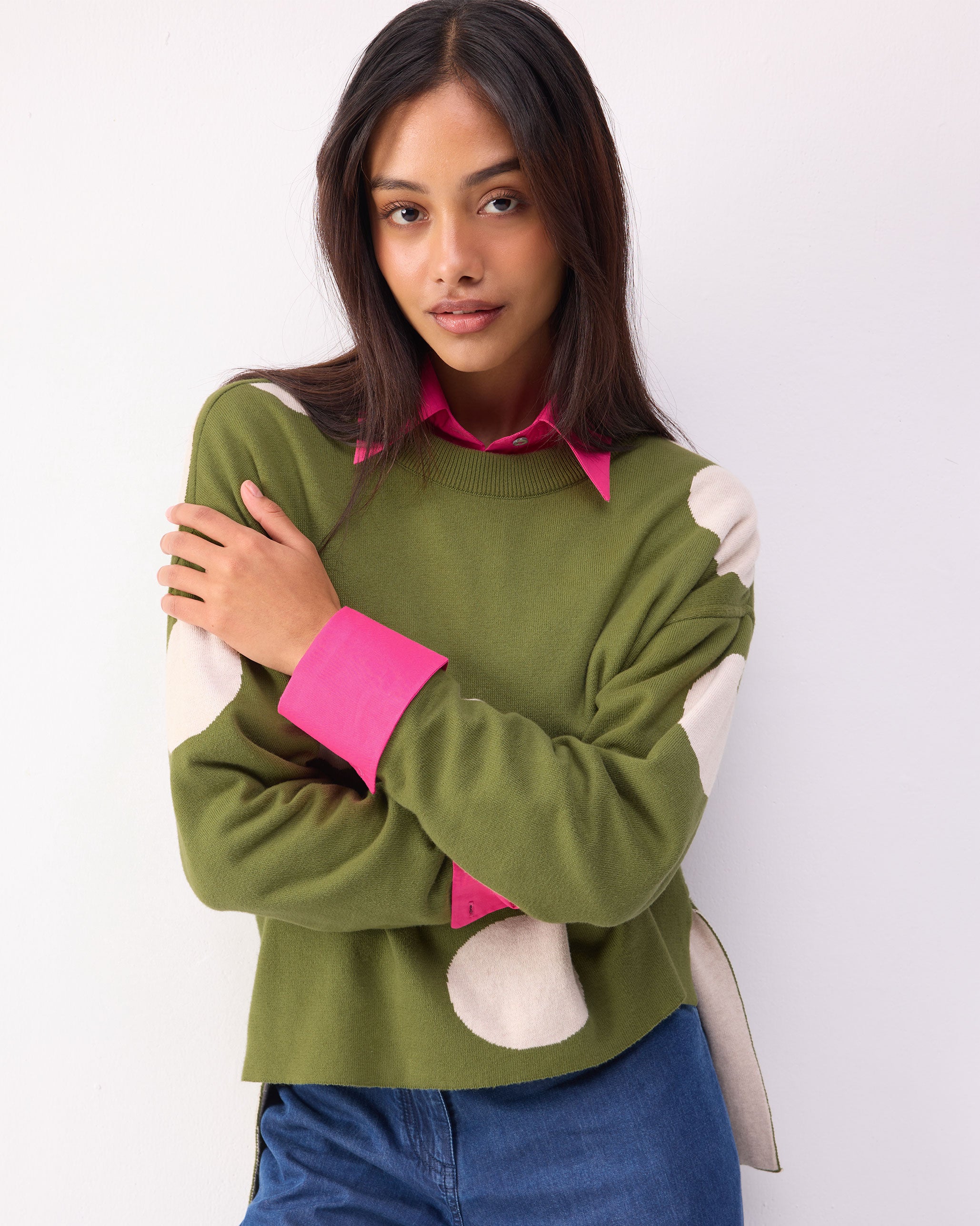 Polka Jumper - Olive & Oatmeal Polkas