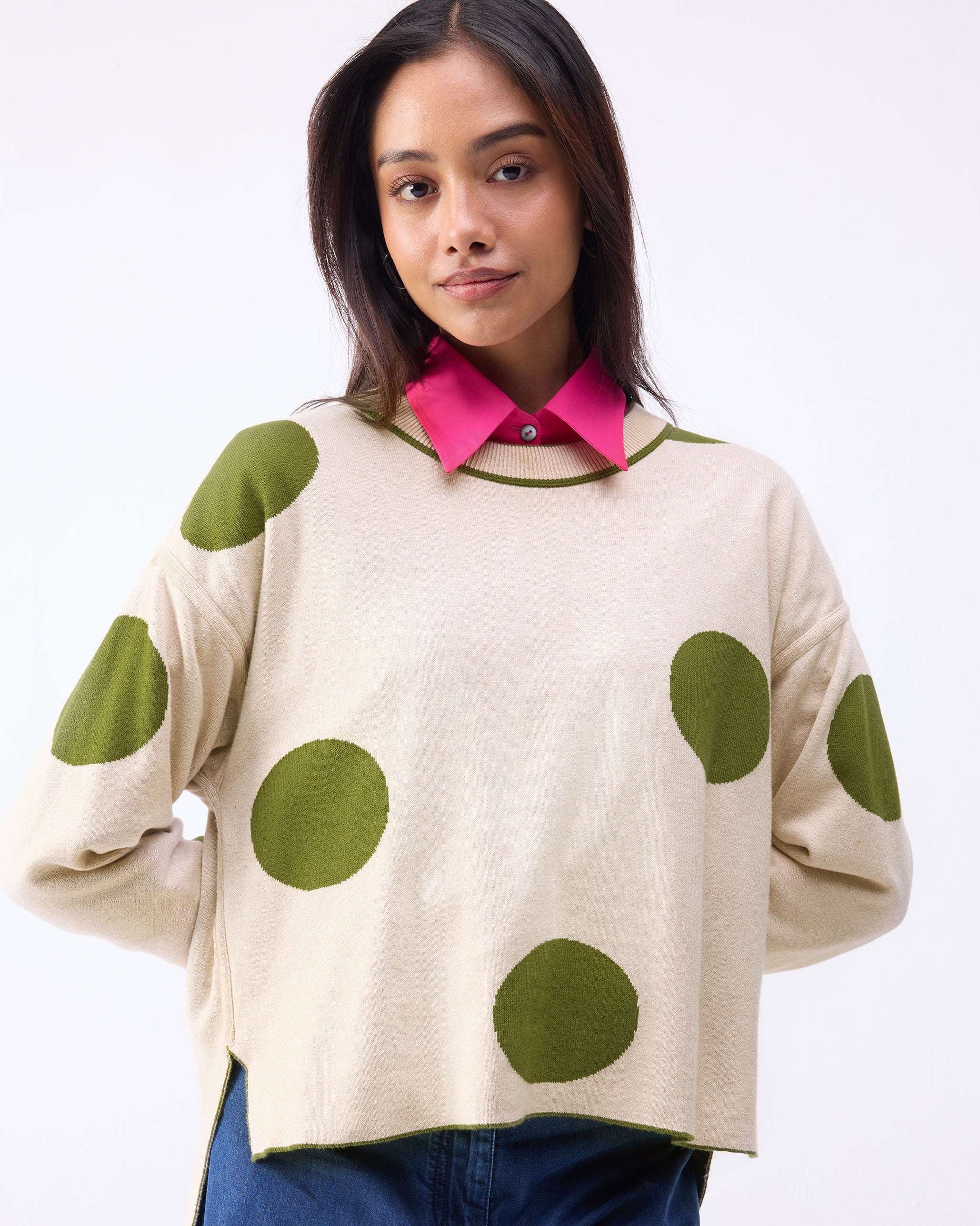 Polka Jumper - Olive & Oatmeal Polkas