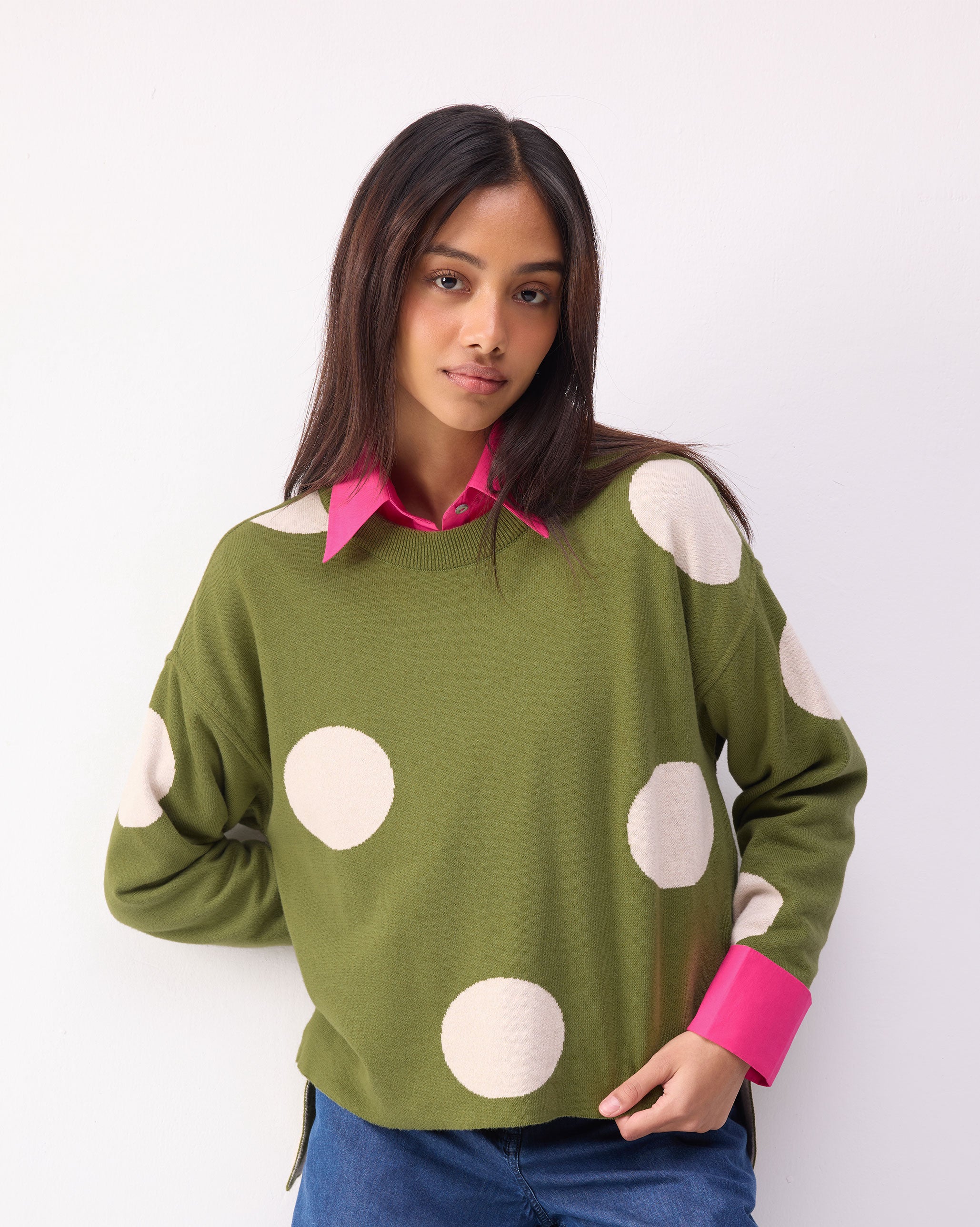 Polka Jumper - Olive & Oatmeal Polkas