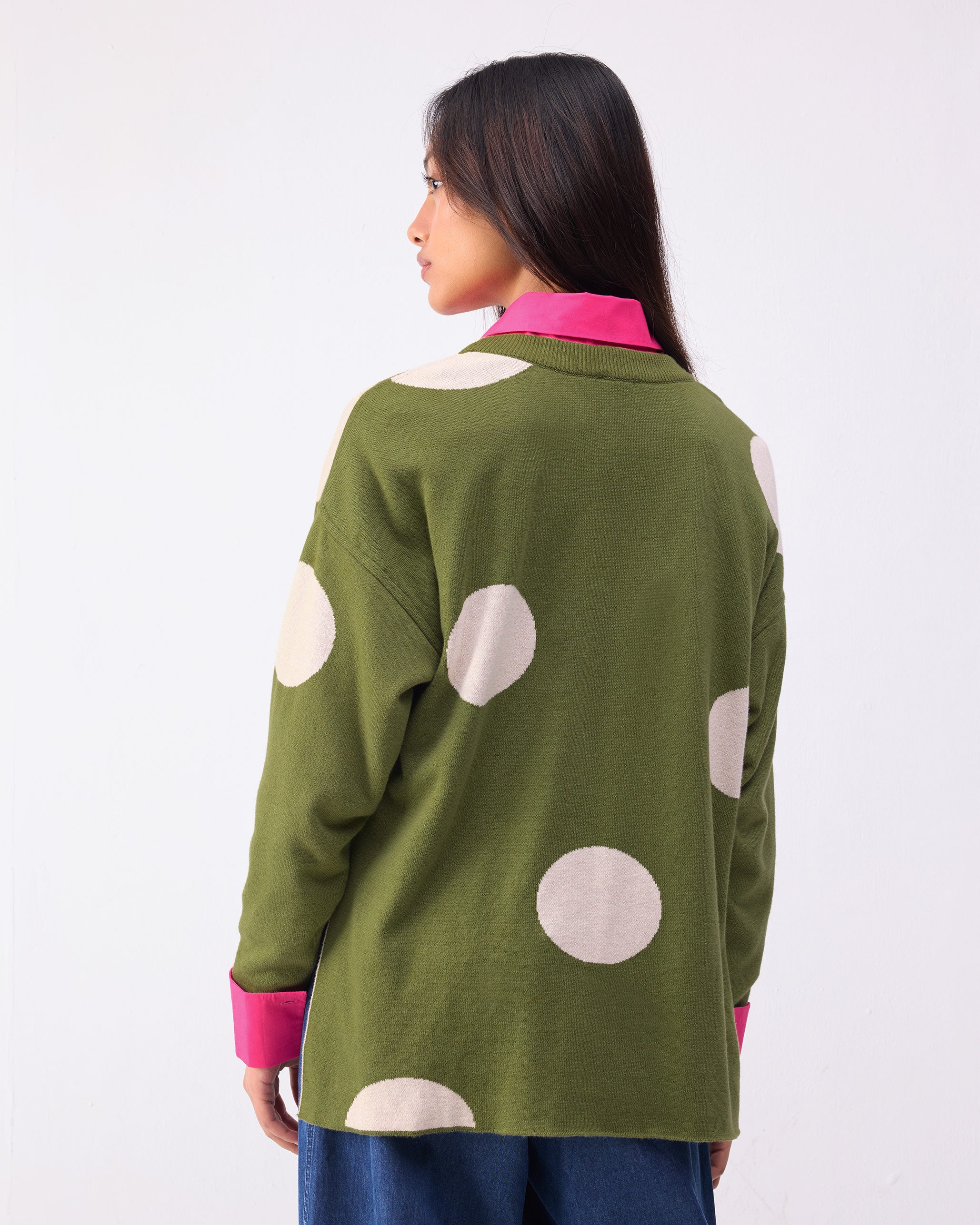 Polka Jumper - Olive & Oatmeal Polkas