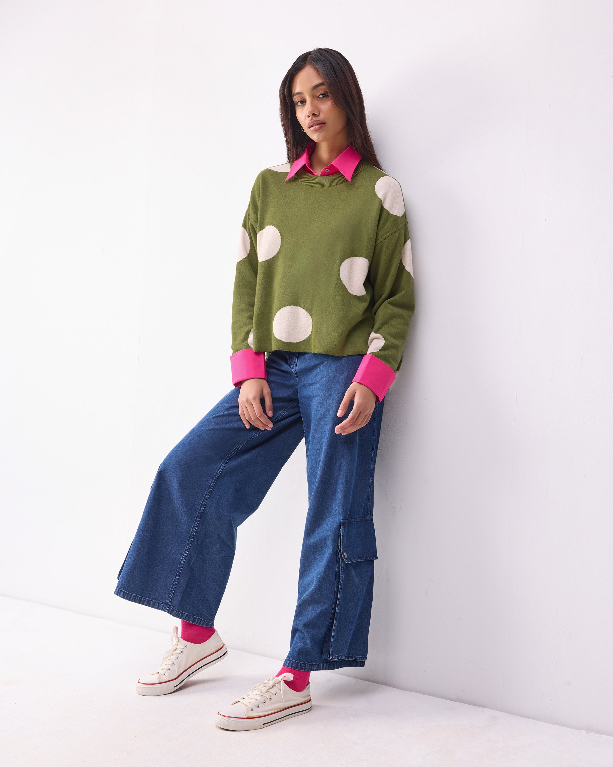 Polka Jumper - Olive & Oatmeal Polkas