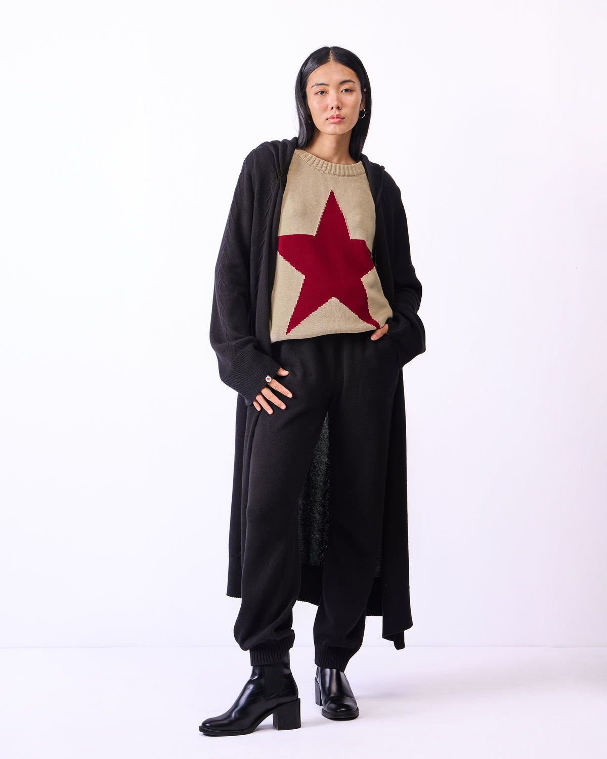 Hoodie Cardigan - Black