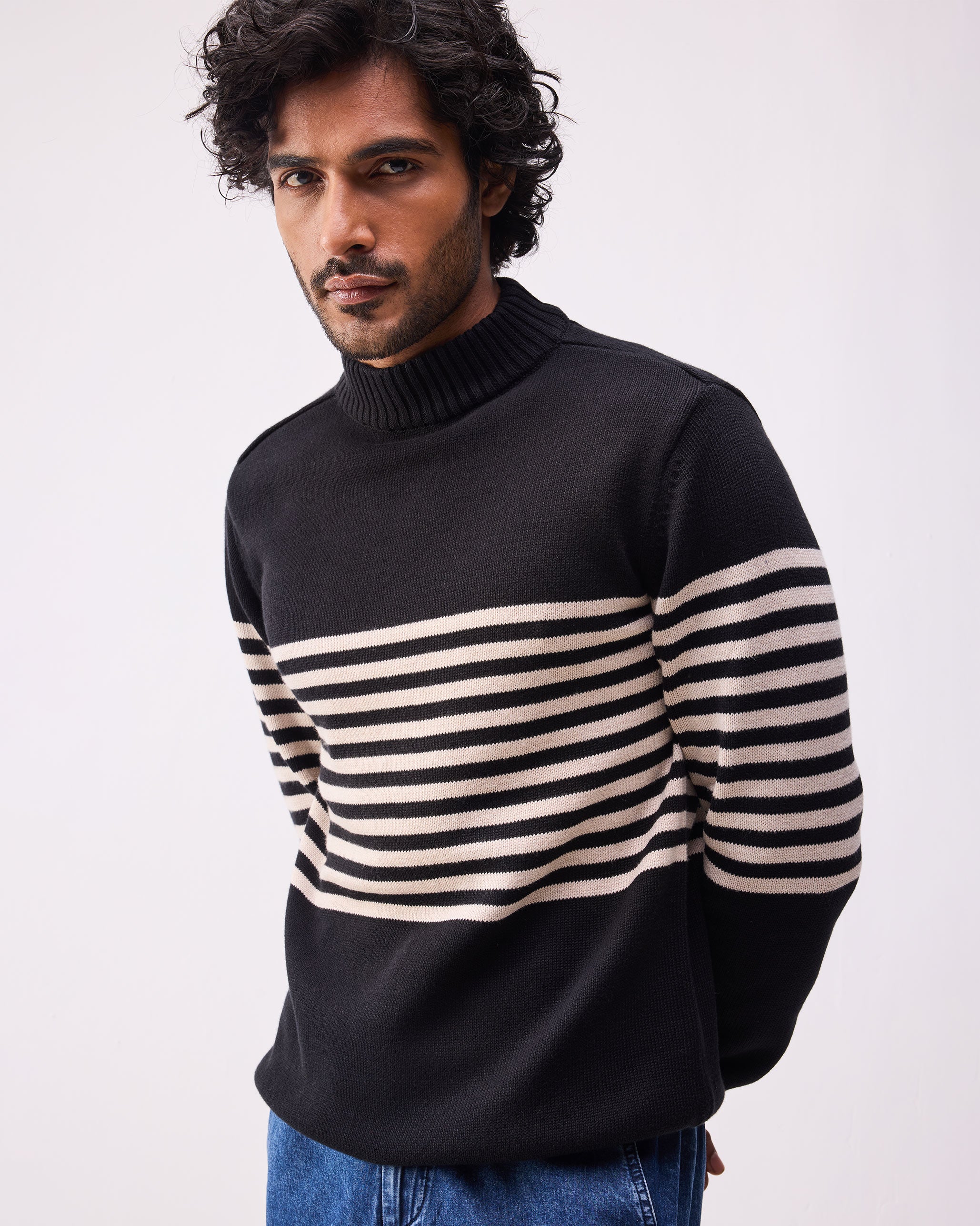 Stripefront Sweater - Black & Oatmeal Stripes