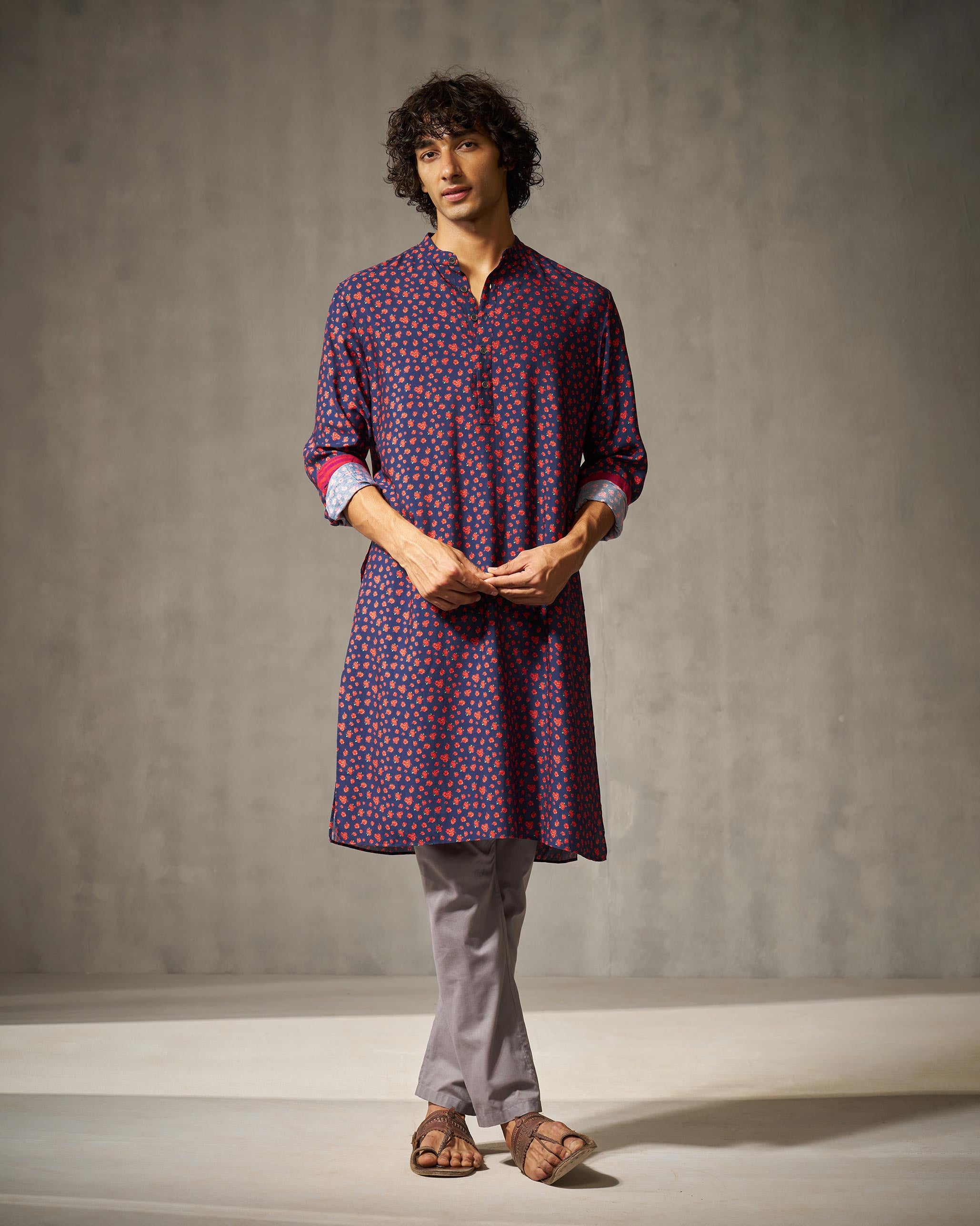Bageecha Kurta - Red & Blue Print