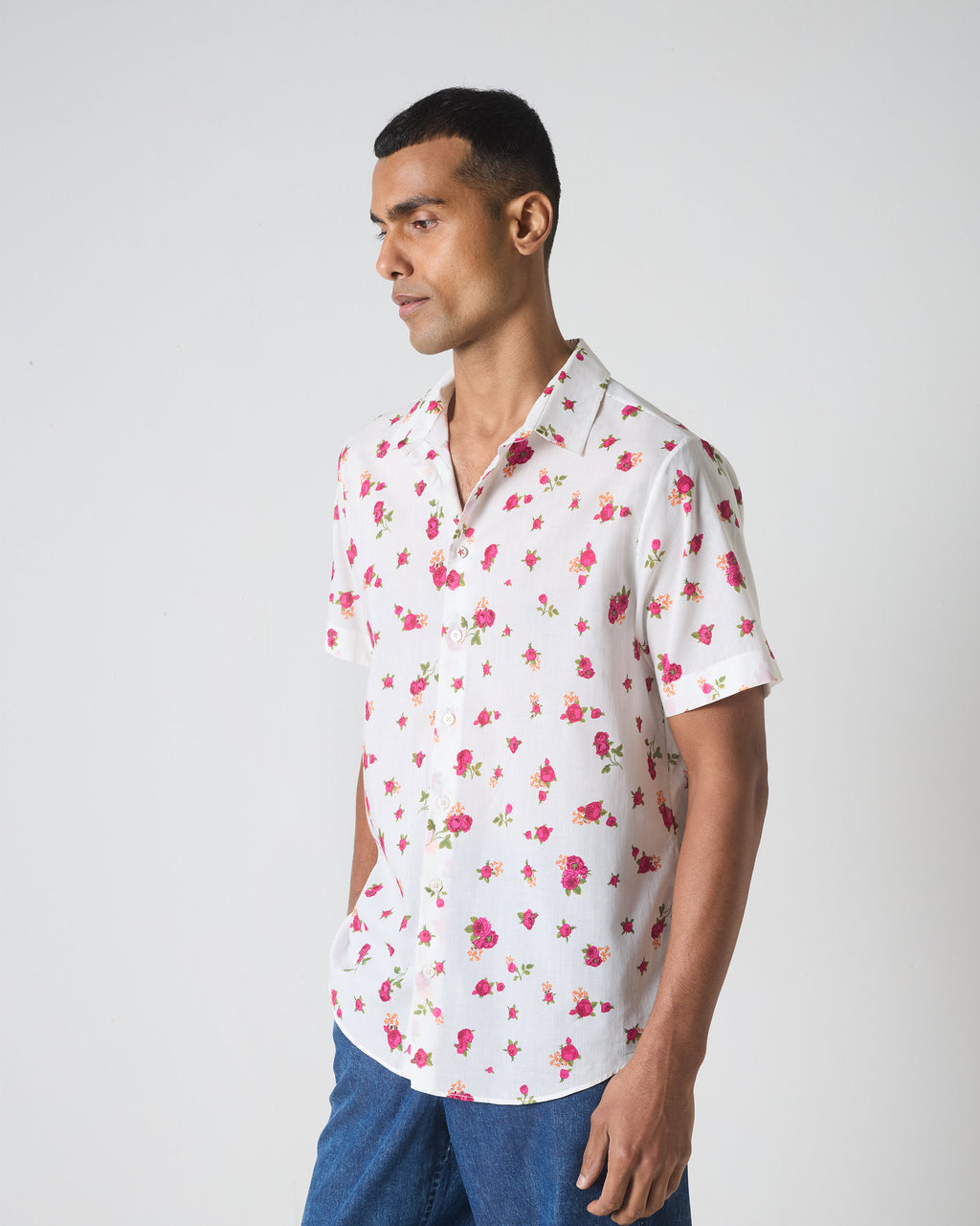 Half Sleeves Shirt - Pink Ditsy Print – Nicobar
