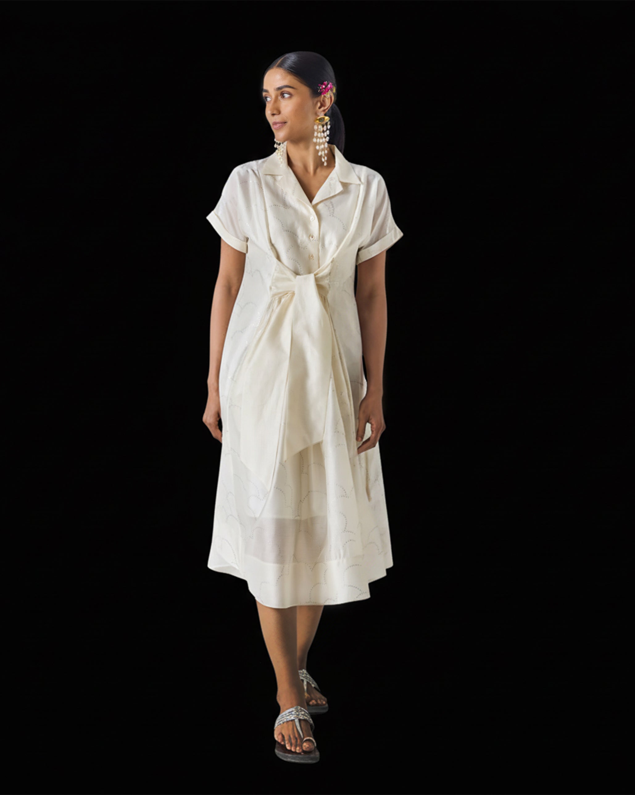 Cadeau Dress - Ivory & Silver Print