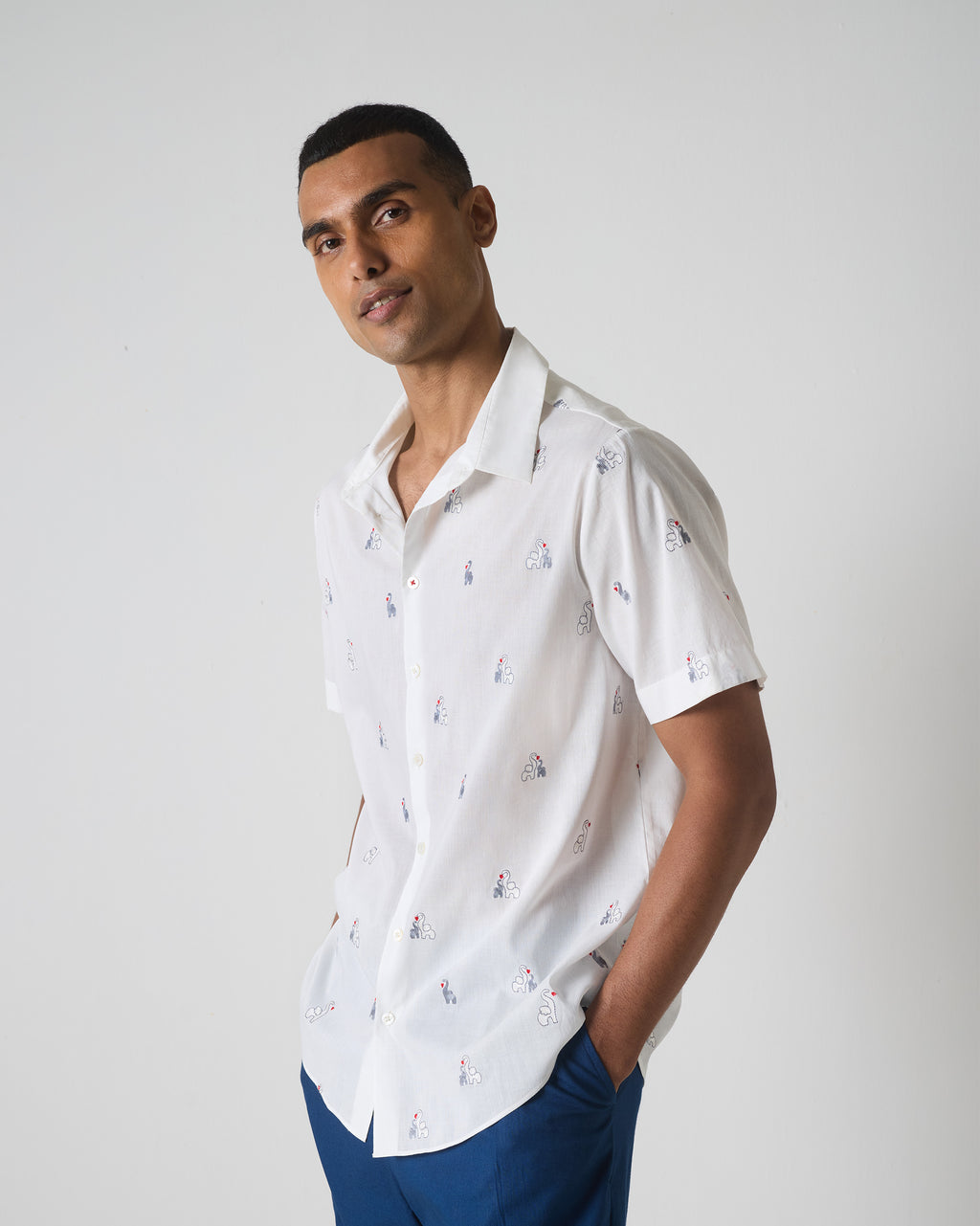 Half Sleeves Shirt - Grey & Black Embroidered – Nicobar