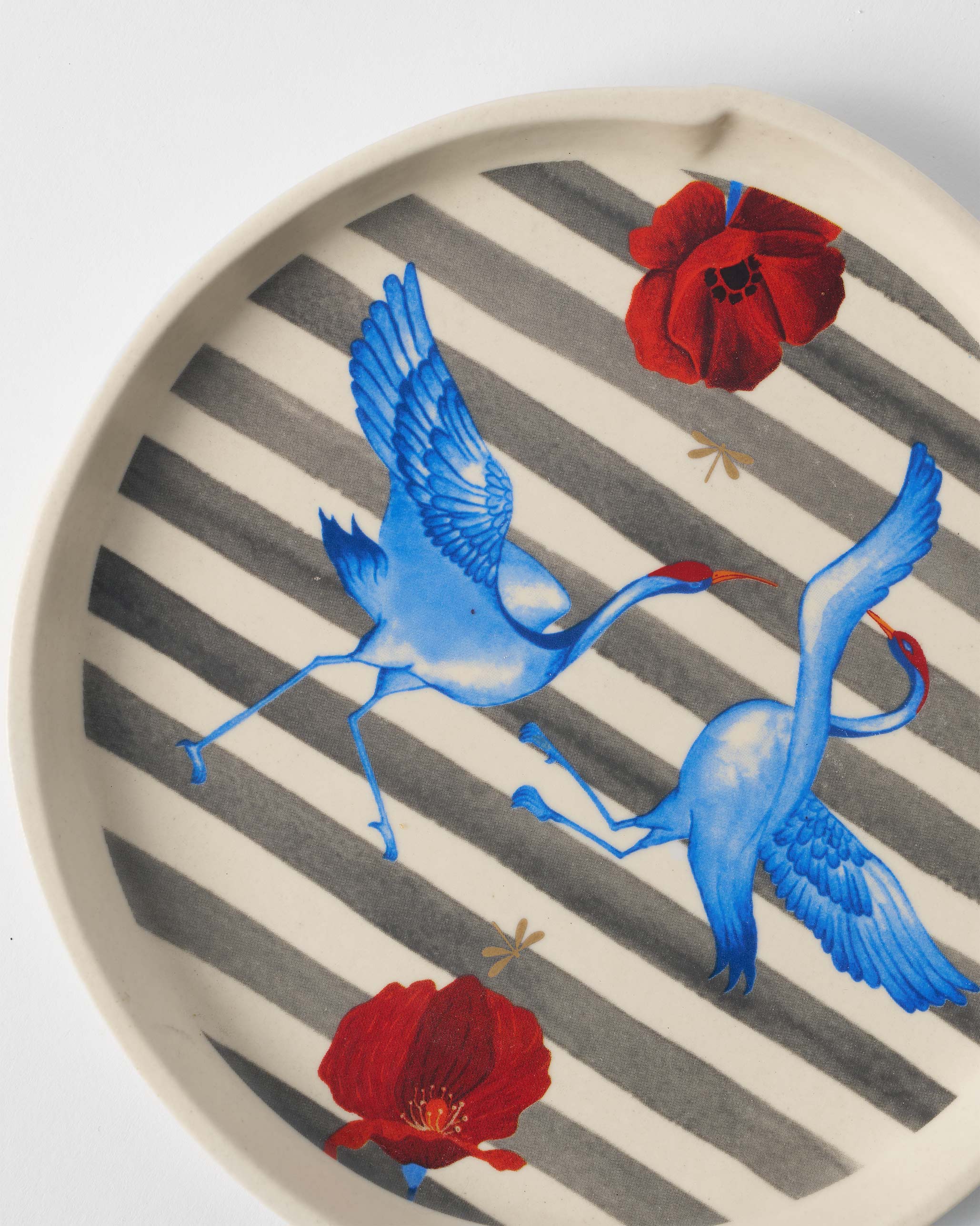 Striped Crane Dessert Plate