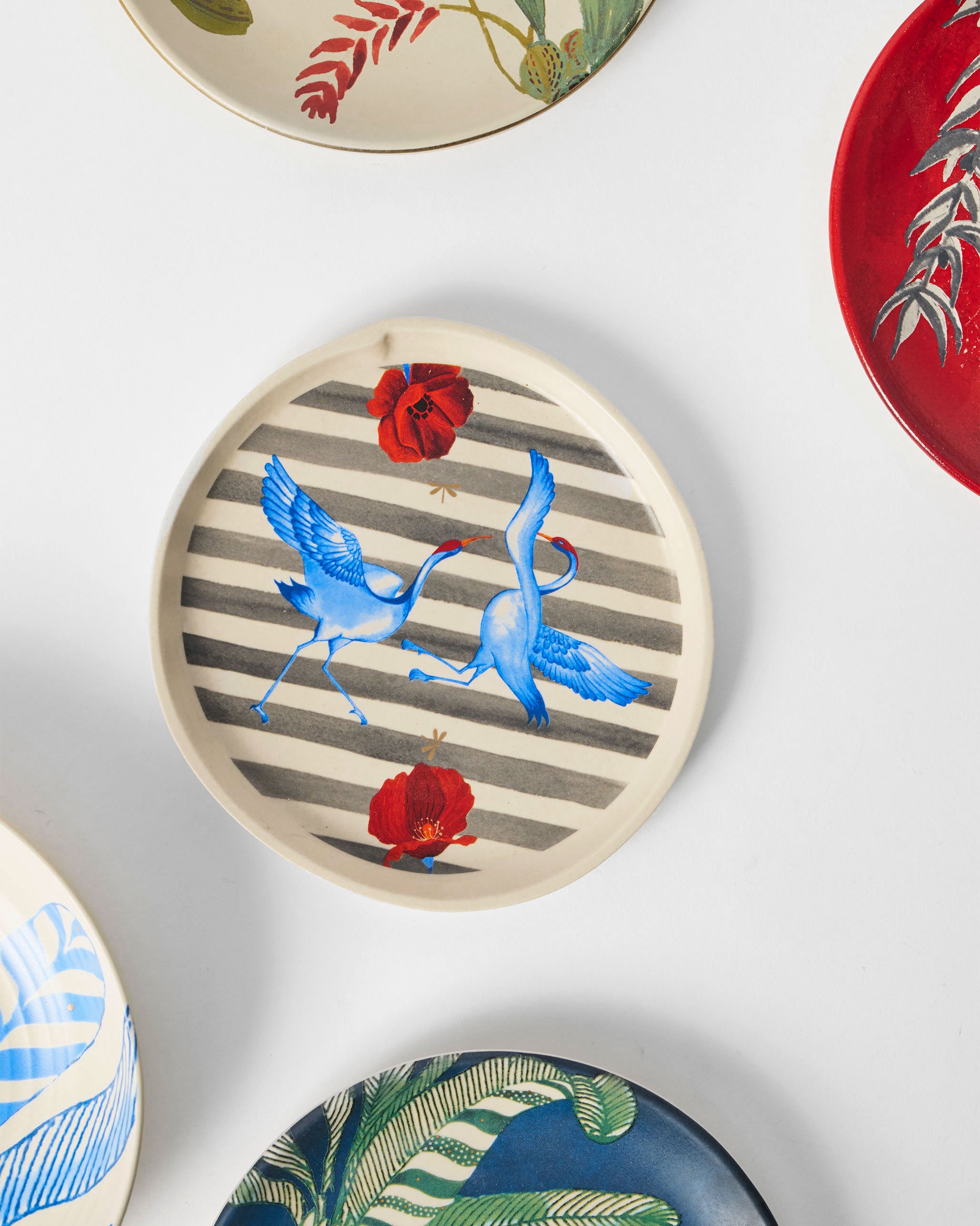 Striped Crane Dessert Plate