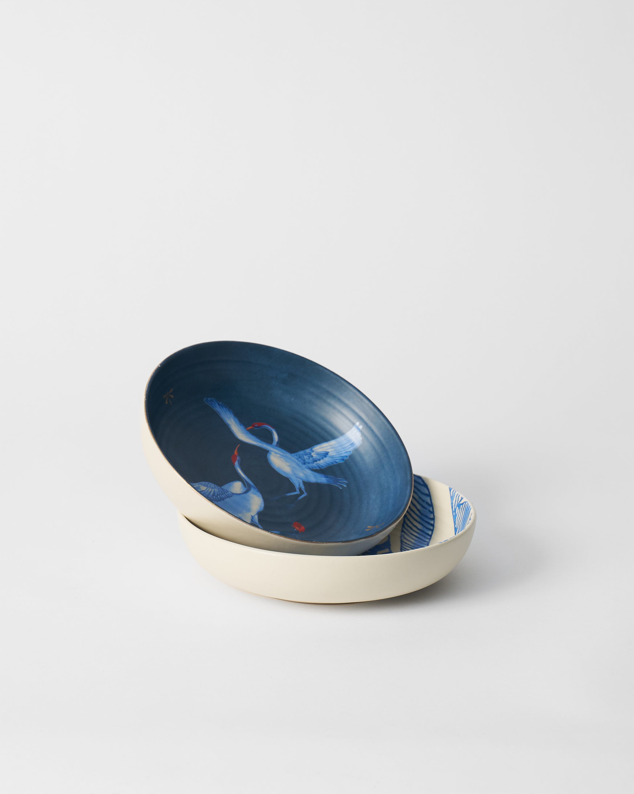Dancing Crane Shallow Bowls - Set of 2