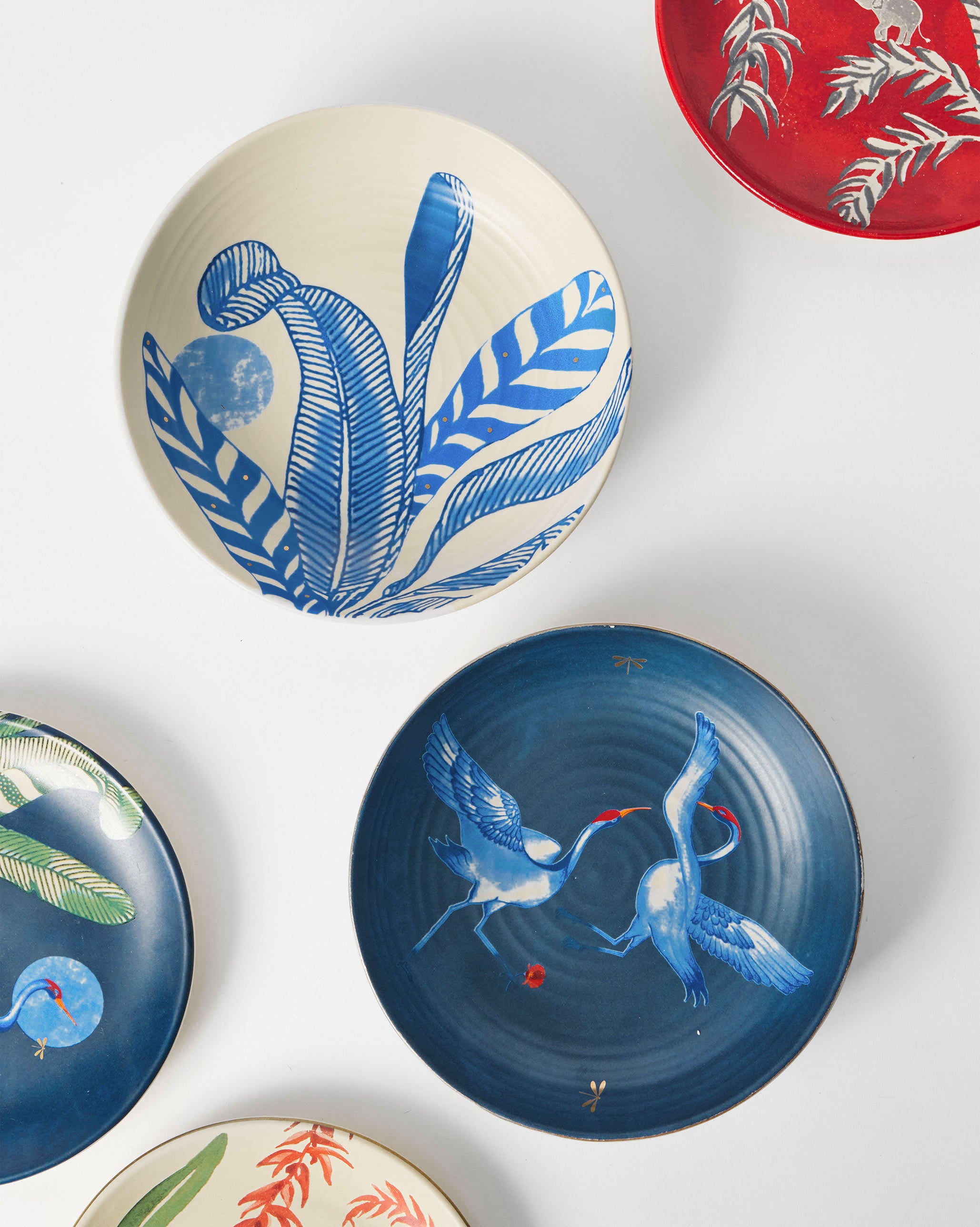 Dancing Crane Shallow Bowls - Set of 2