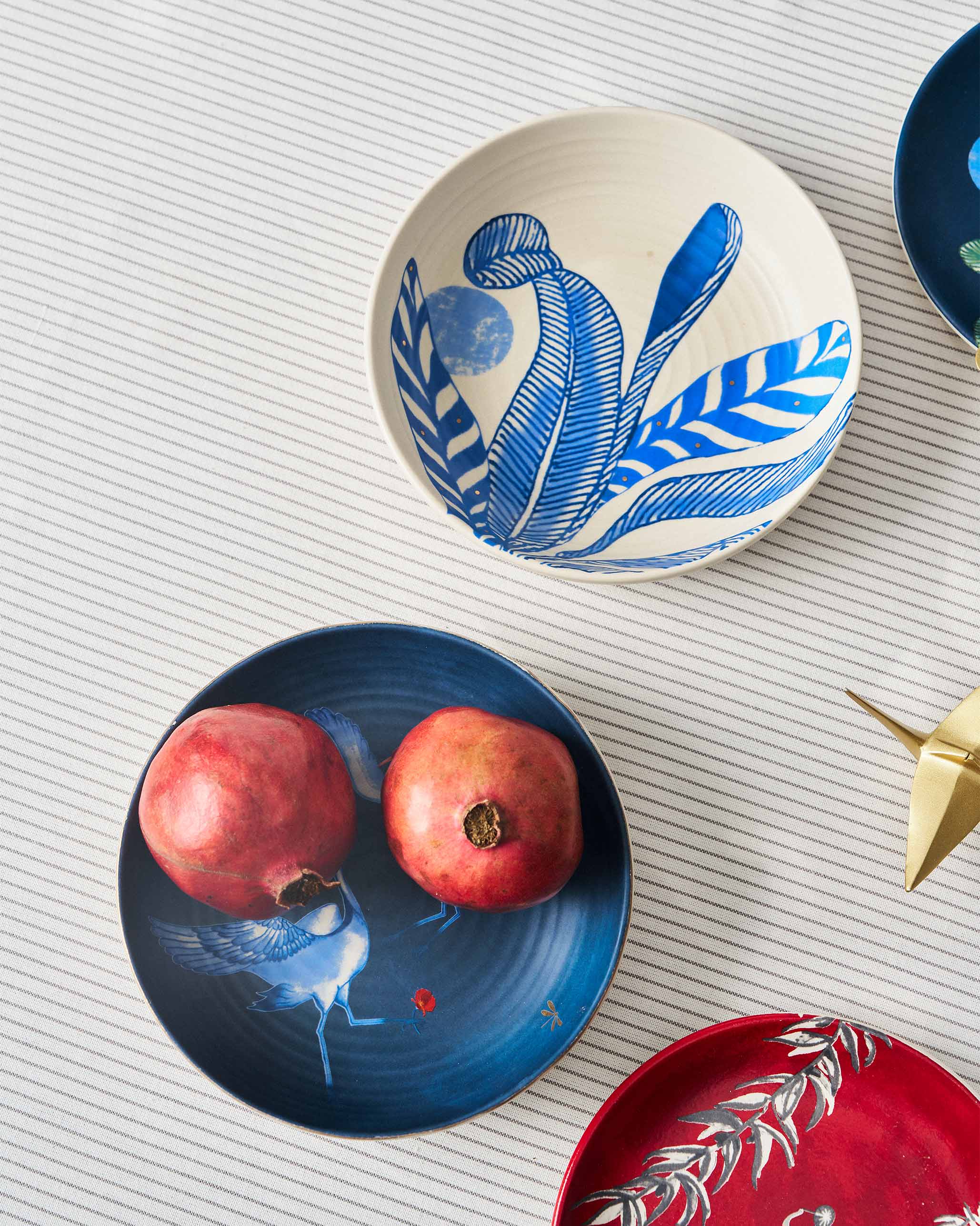 Dancing Crane Shallow Bowls - Set of 2