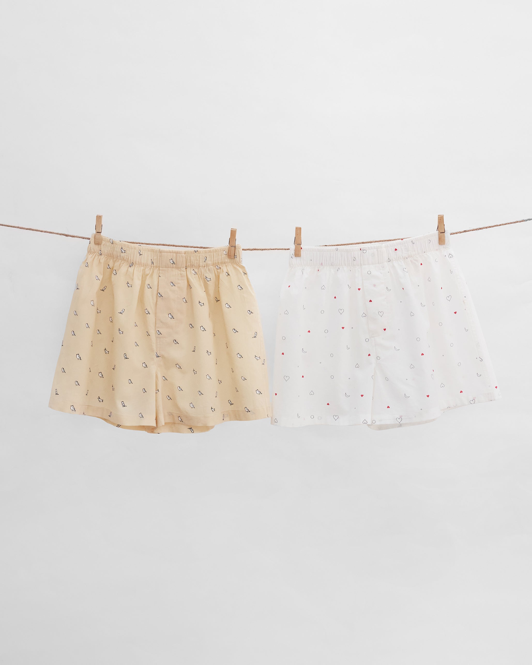 Lovebirds Boxers (Set of 2) - White & Beige
