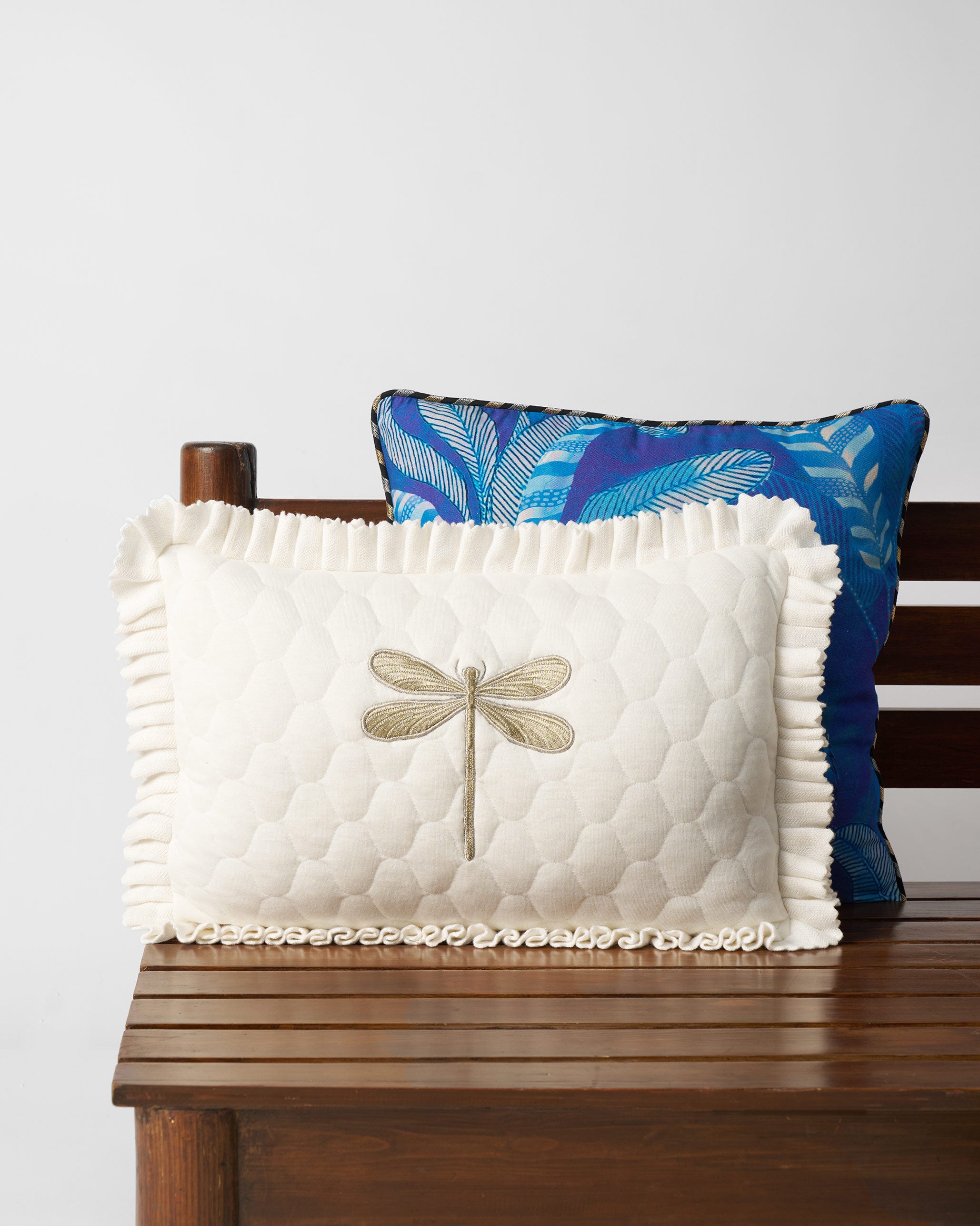 Quilted Dragonfly Cushion Cover - Ivory