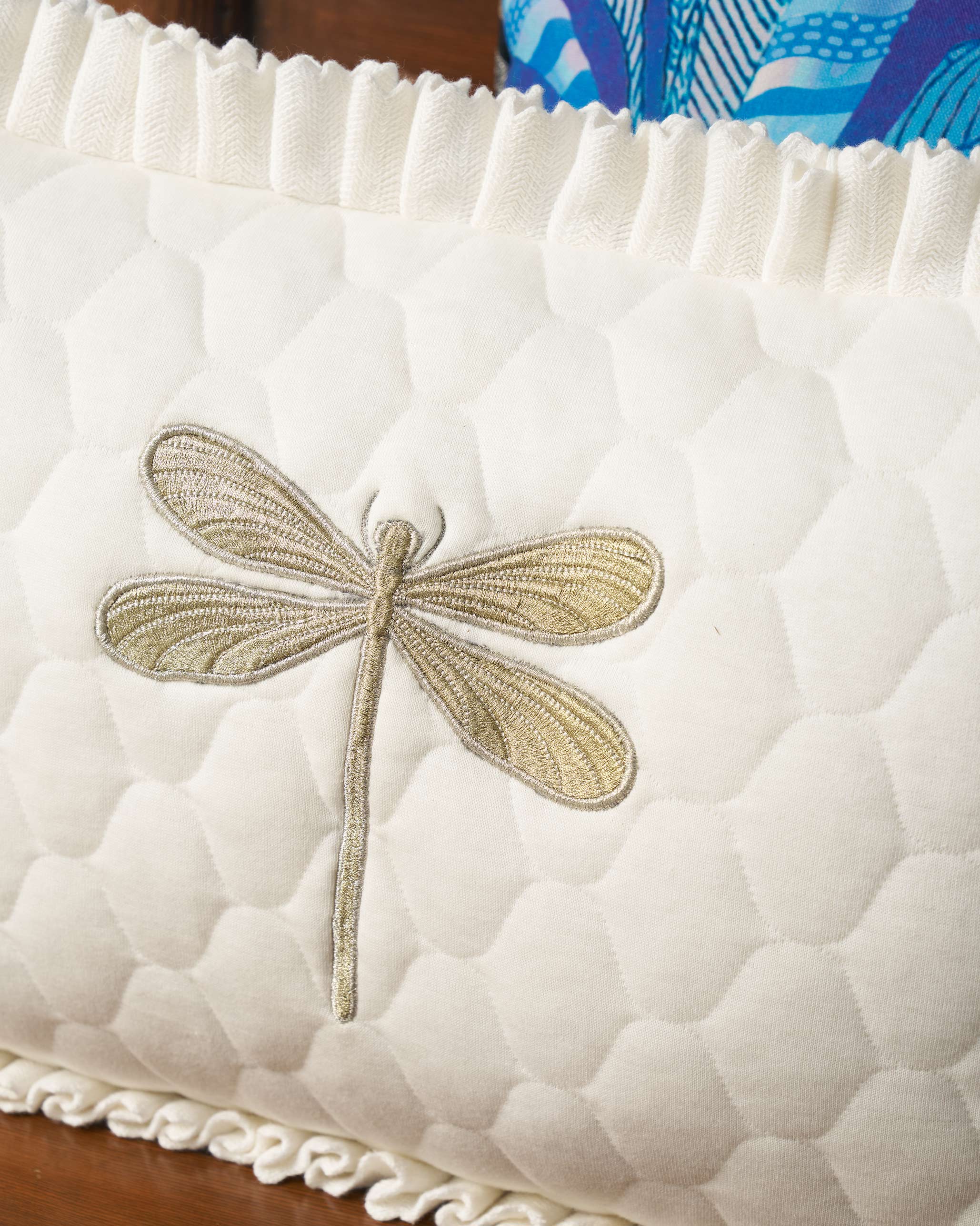 Quilted Dragonfly Cushion Cover - Ivory