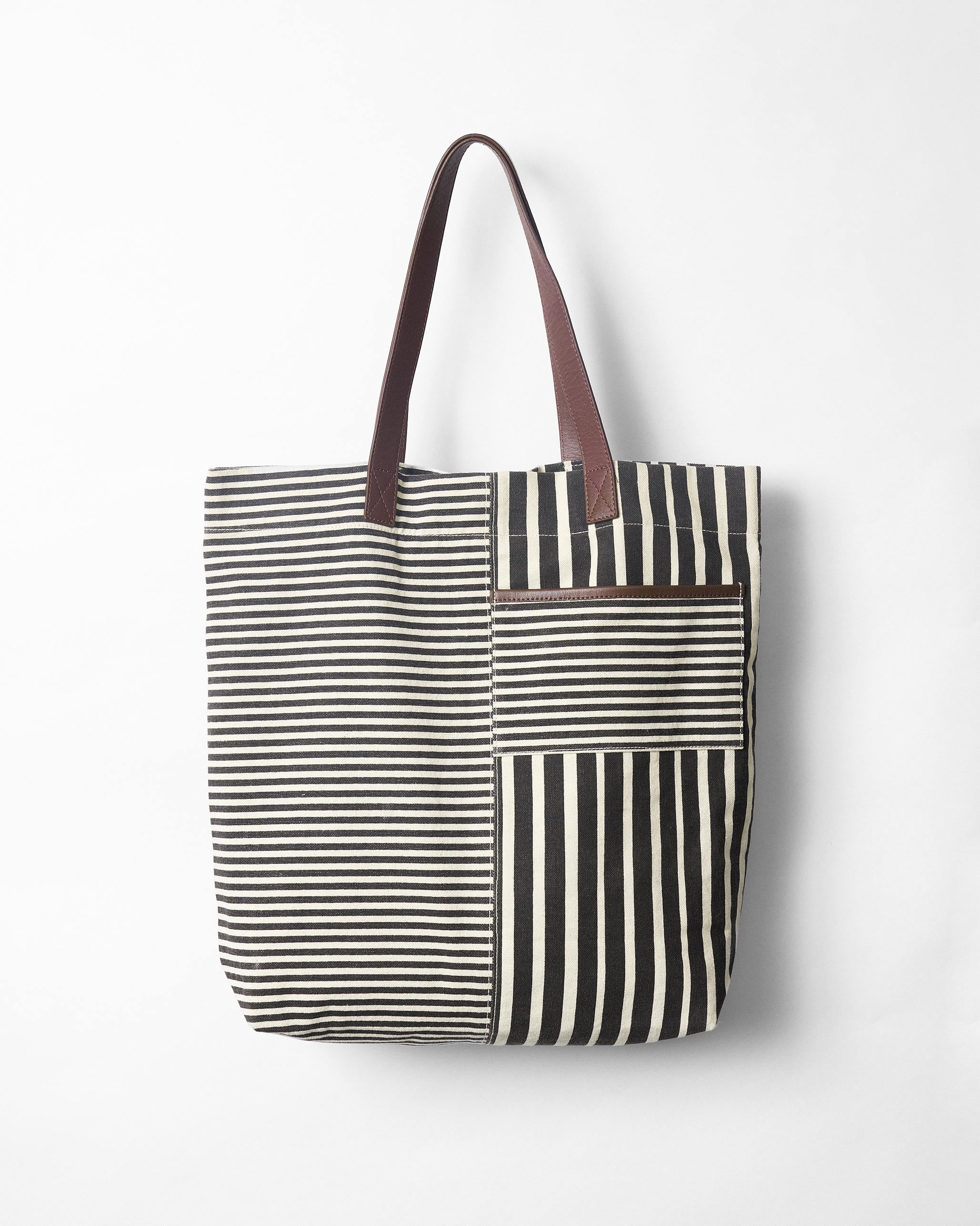 Berber Stripe Tote - Charcoal Stripes