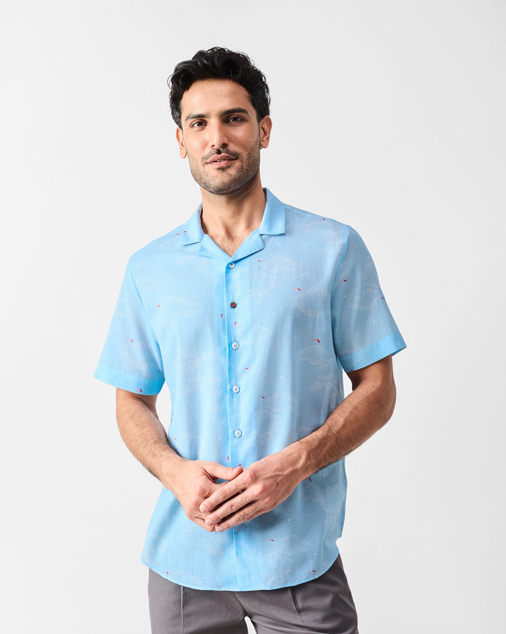 Mistari Shirt - Light Blue & White Print