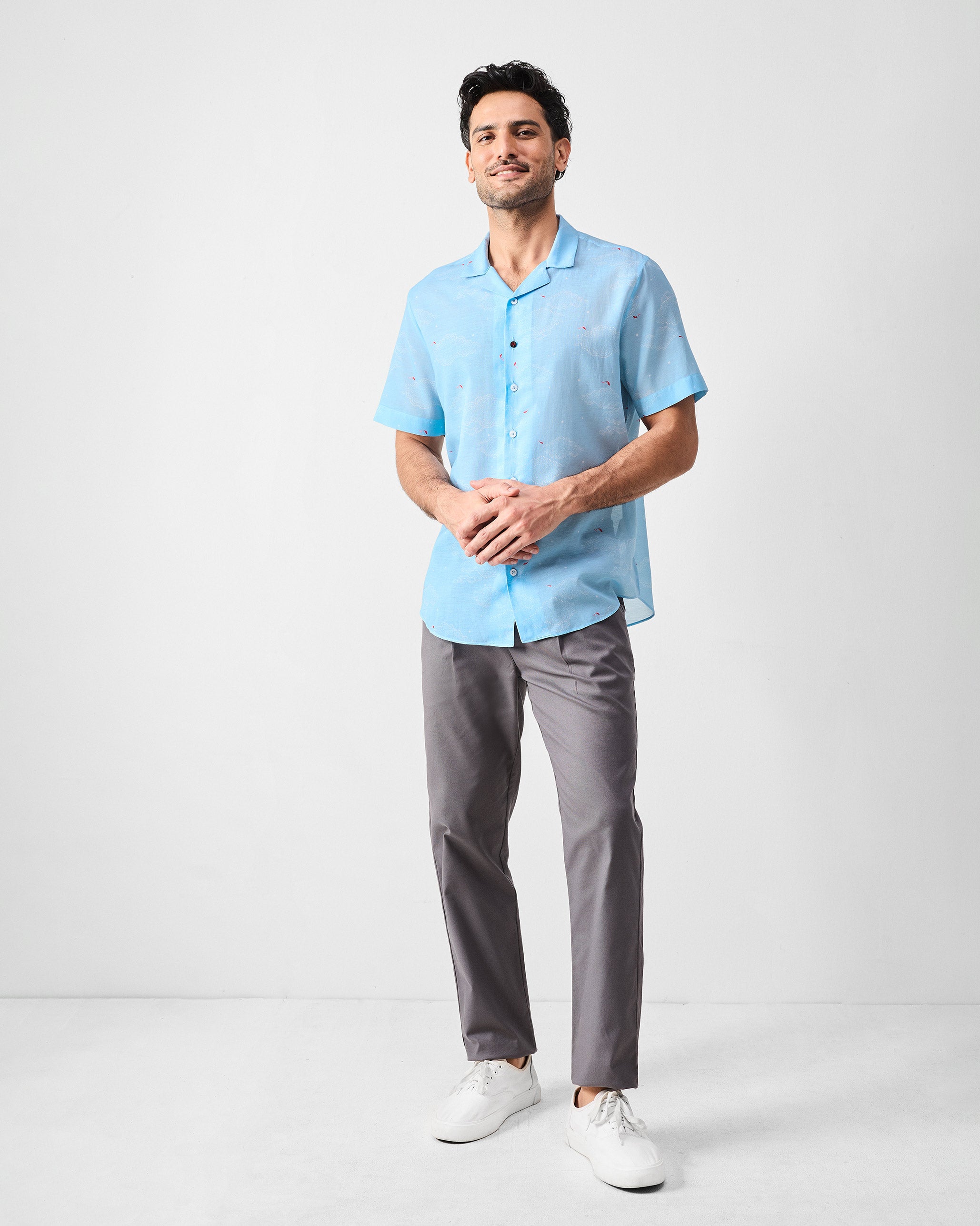 Mistari Shirt - Light Blue & White Print