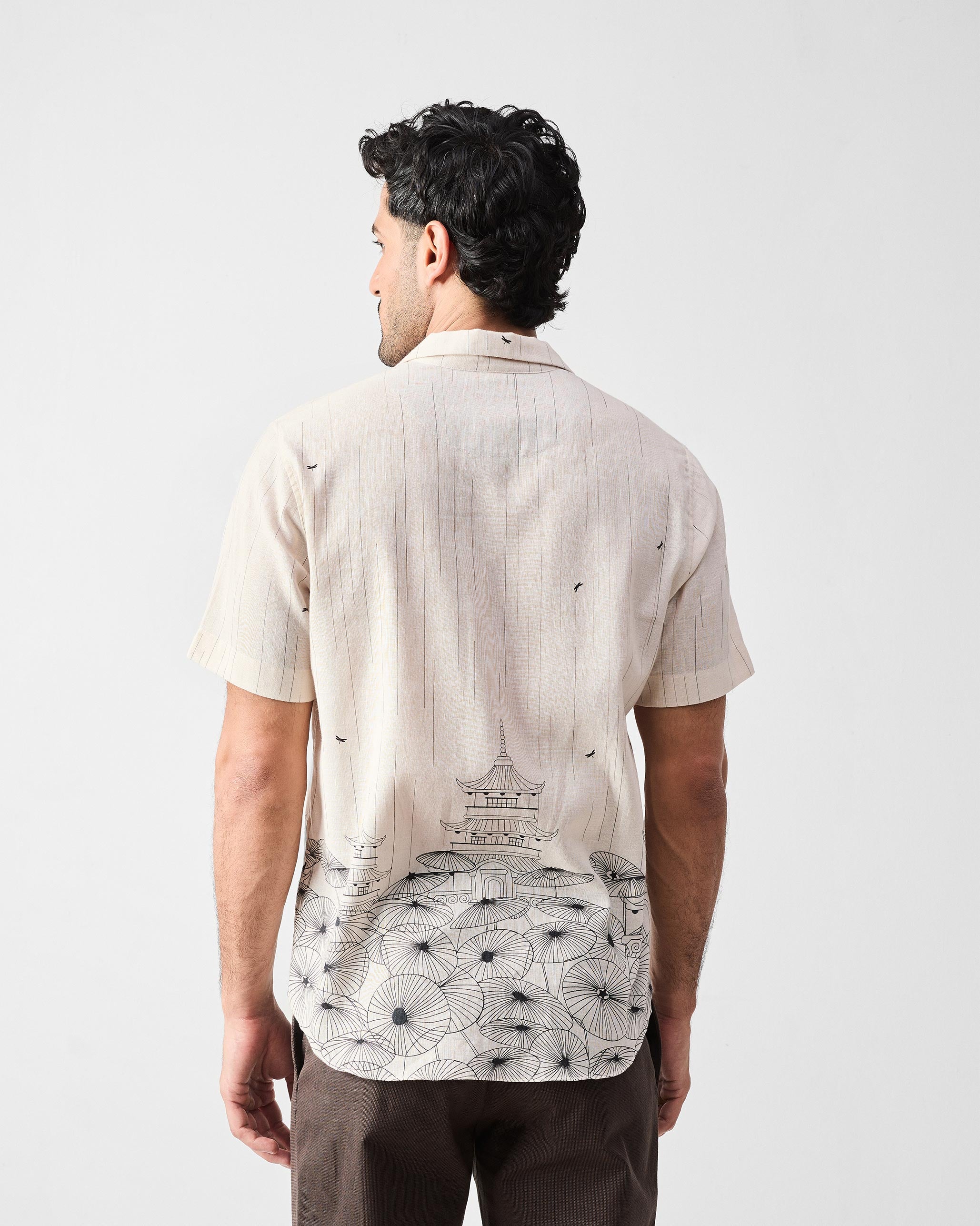 Mistari Shirt - Beige & Black Print