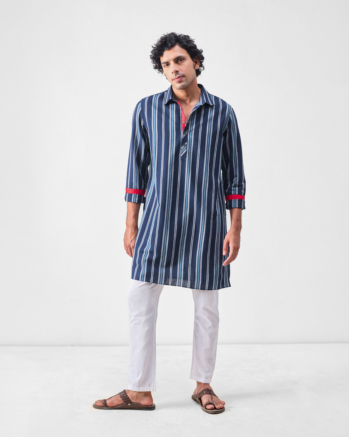 Comoros Kurta - Blue & Navy Stripes
