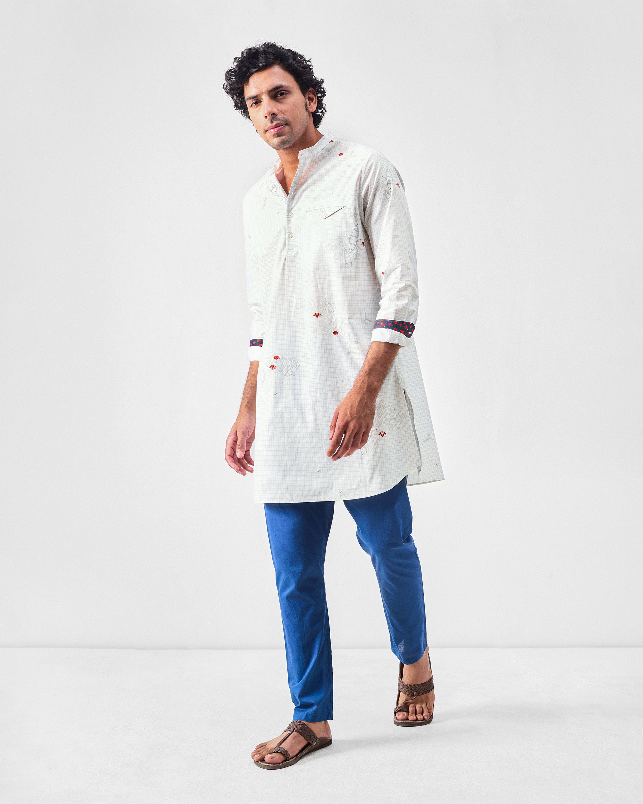 Fort Kurta - White & Grey Print