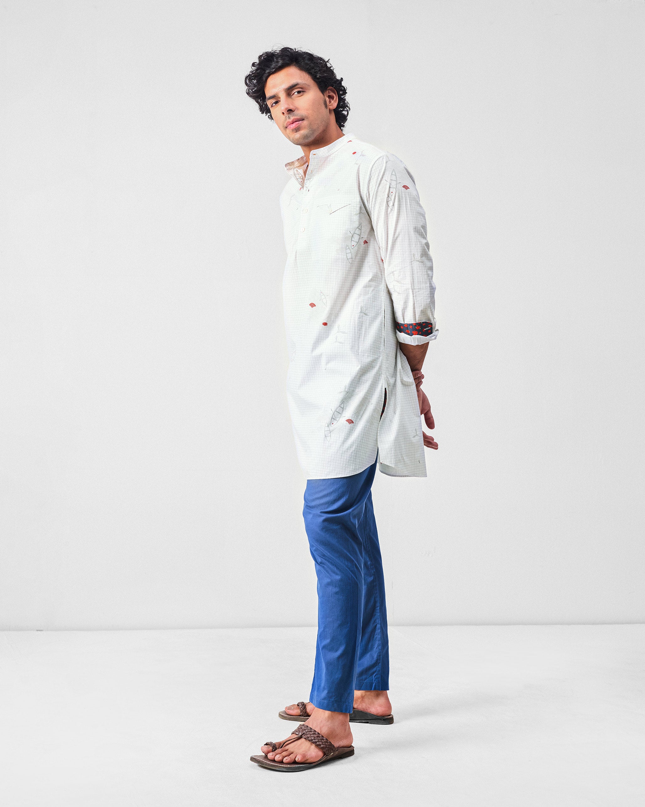 Fort Kurta - White & Grey Print