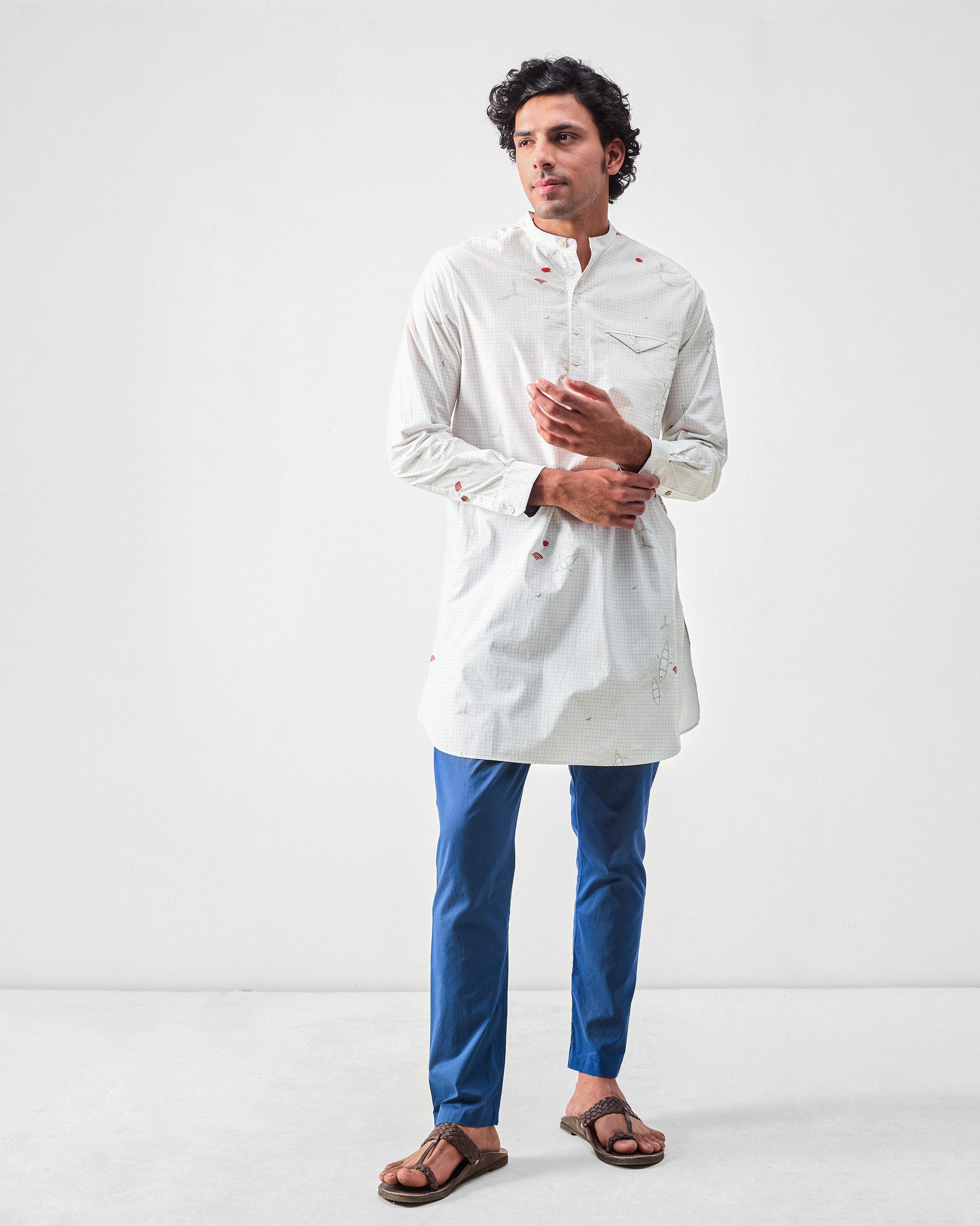 Fort Kurta - White & Grey Print