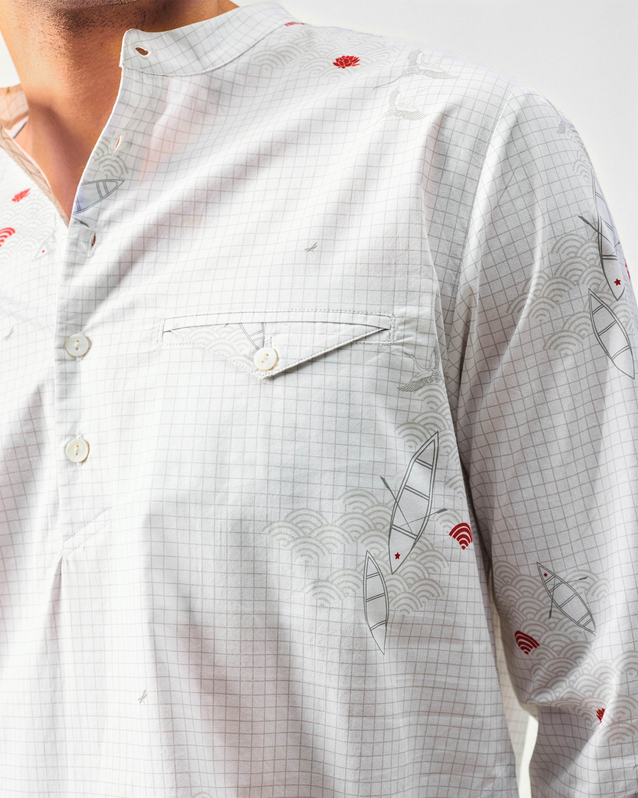 Fort Kurta - White & Grey Print