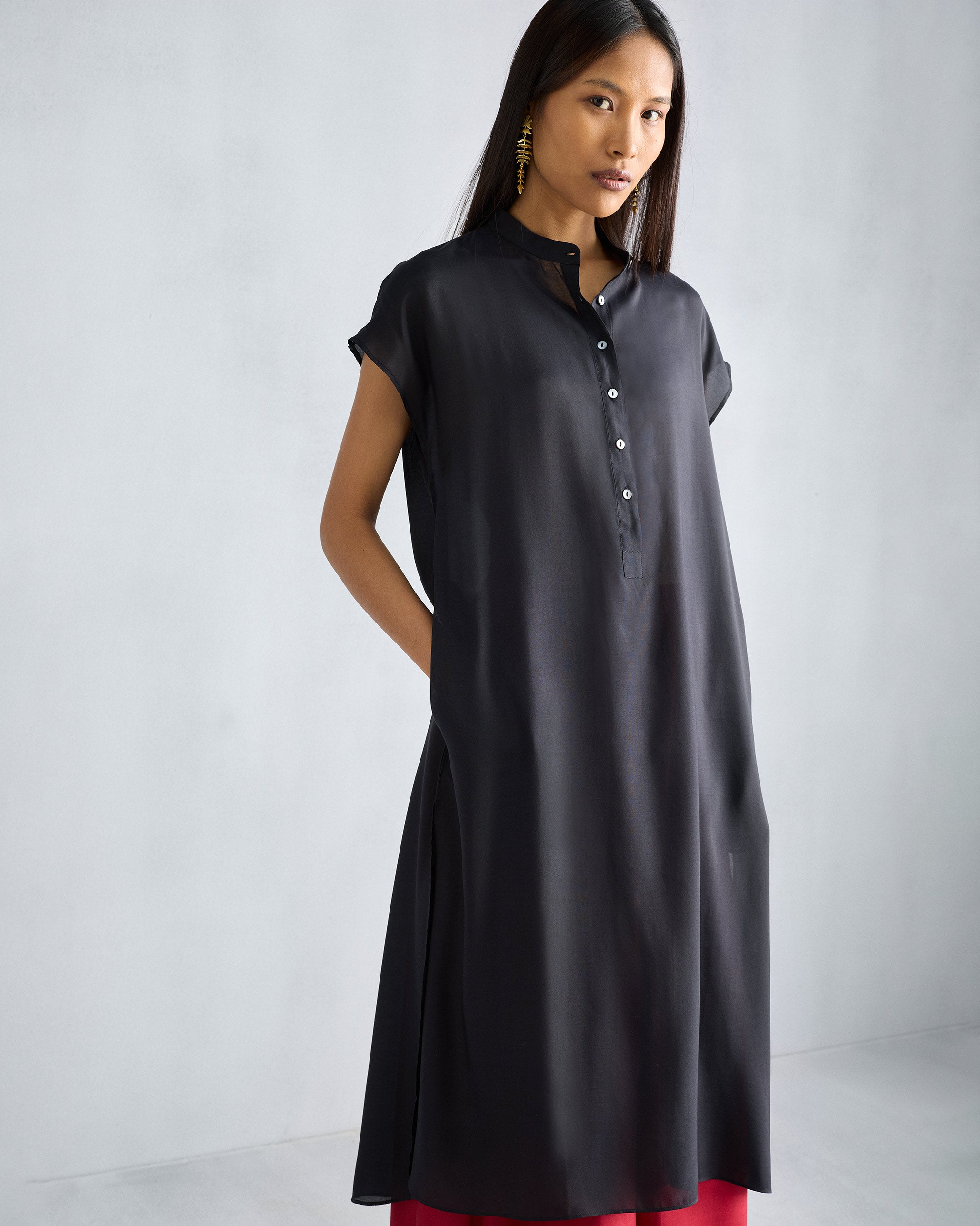 Short Sleeve Kurta - Black