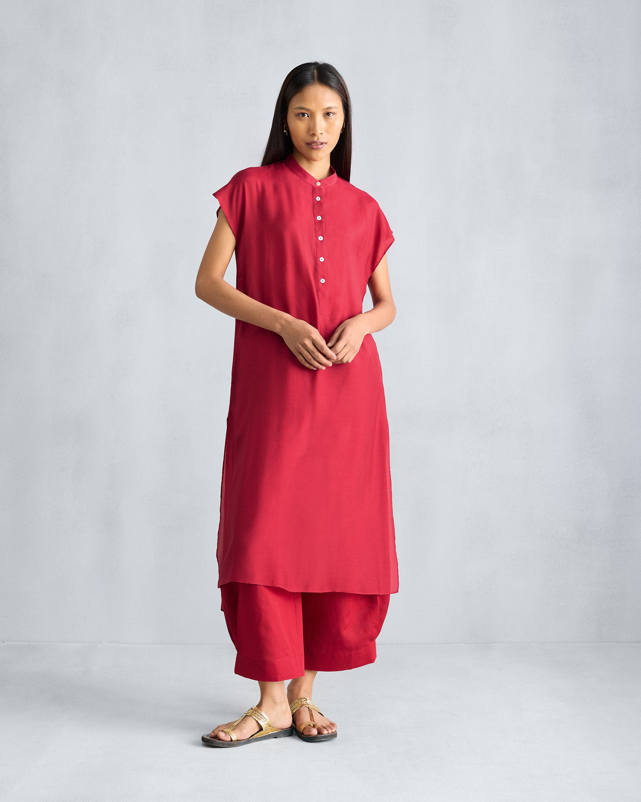 Short Sleeve Kurta - Red