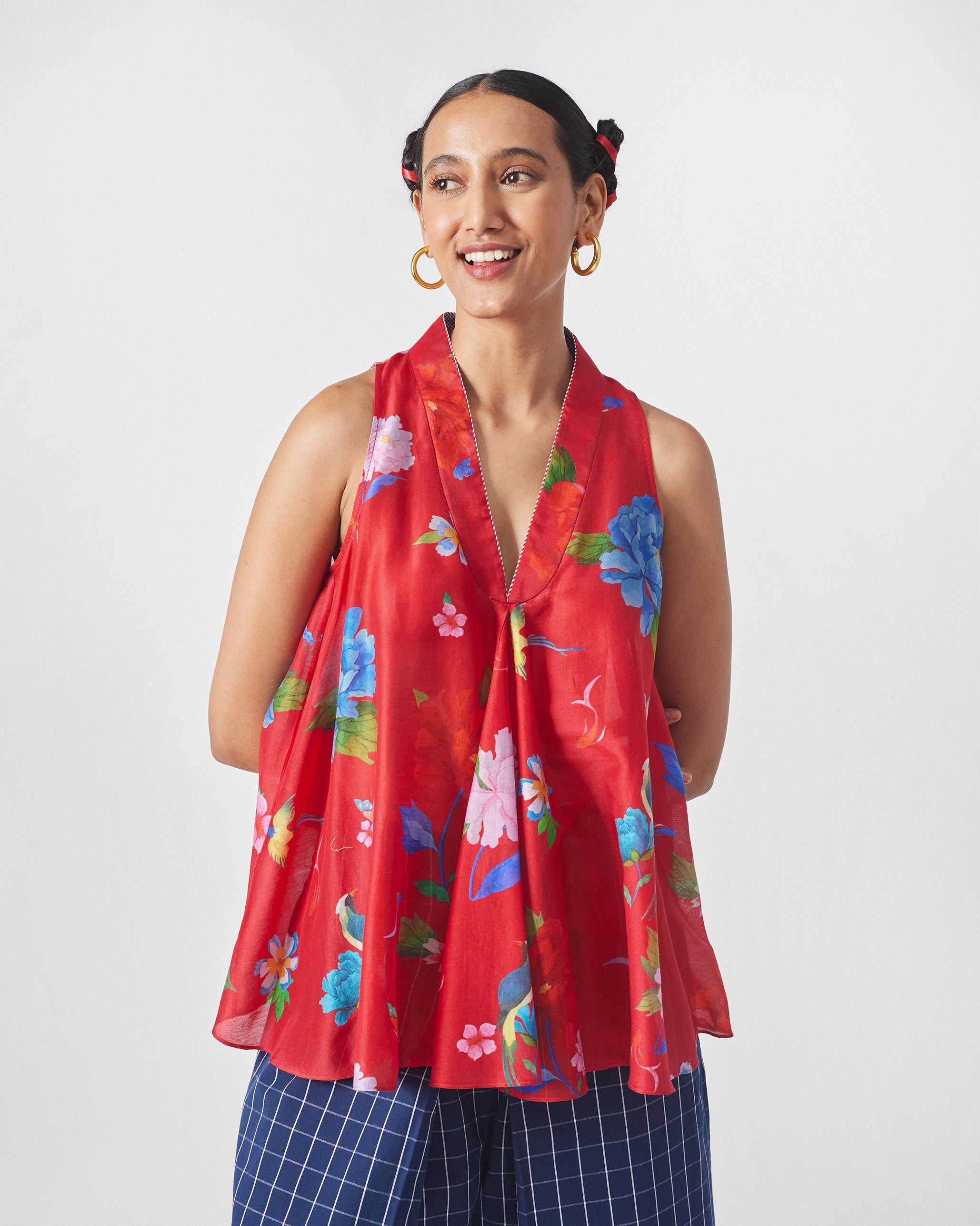 Osaka Pleat Top - Red Print