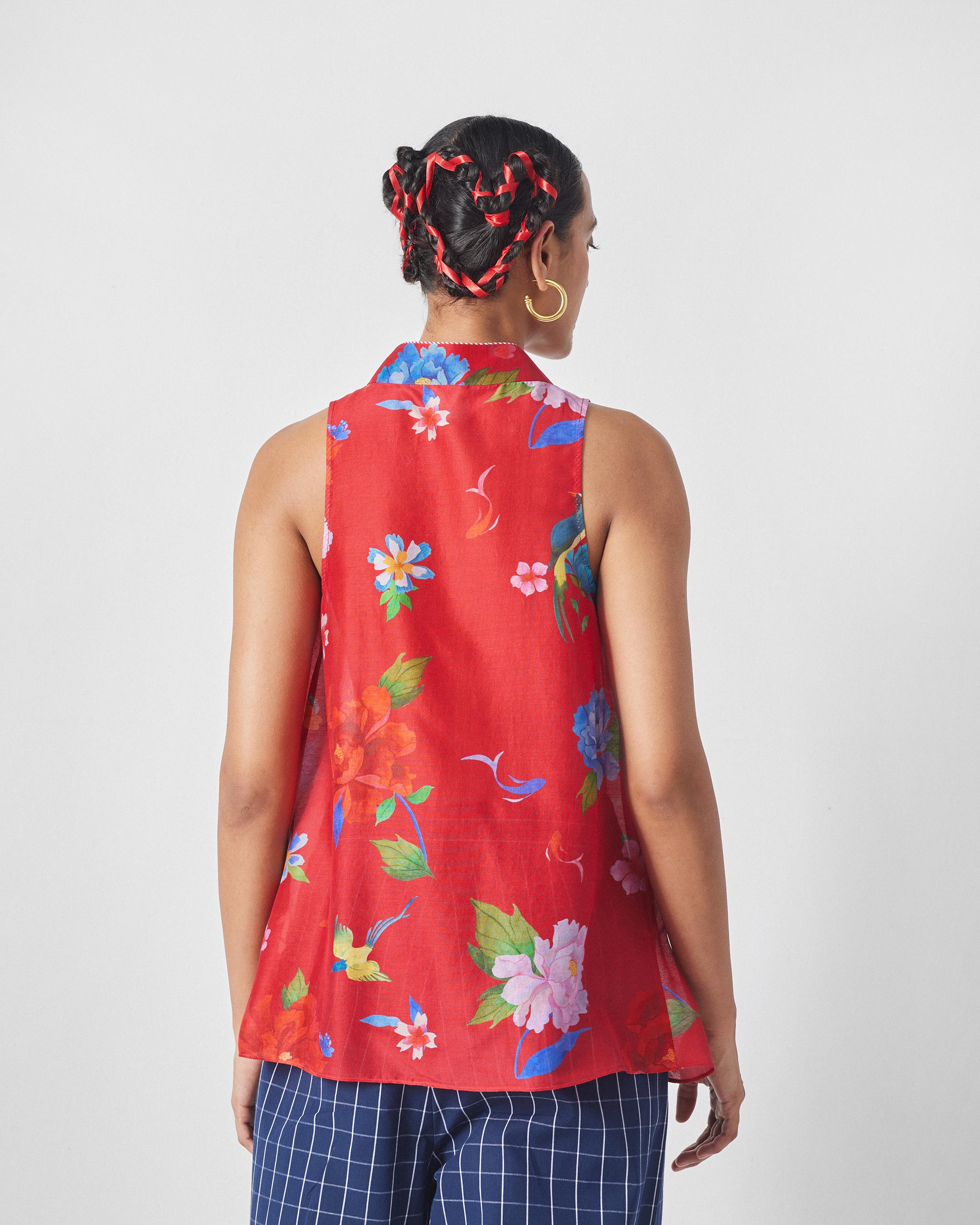 Osaka Pleat Top - Red Print