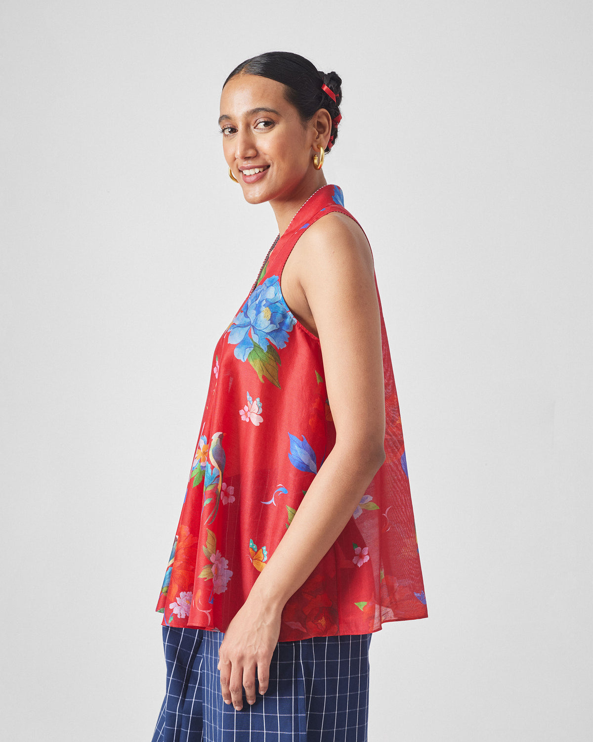 Osaka Pleat Top - Red Print