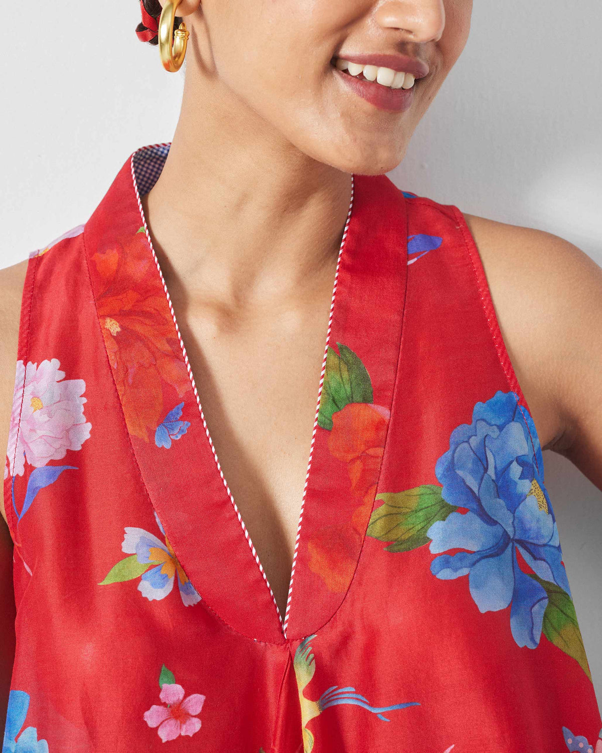 Osaka Pleat Top - Red Print