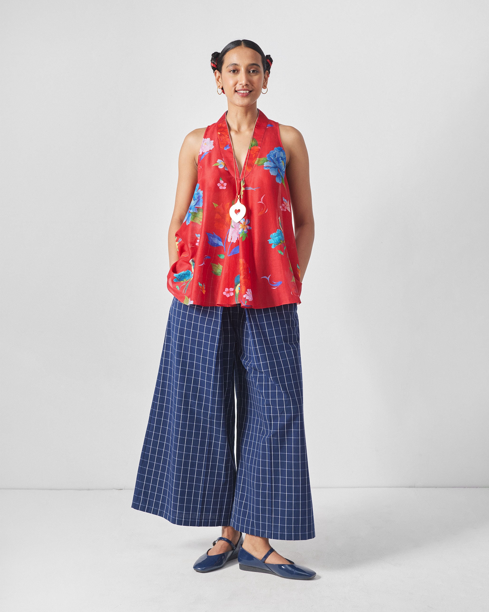 Osaka Pleat Top - Red Print