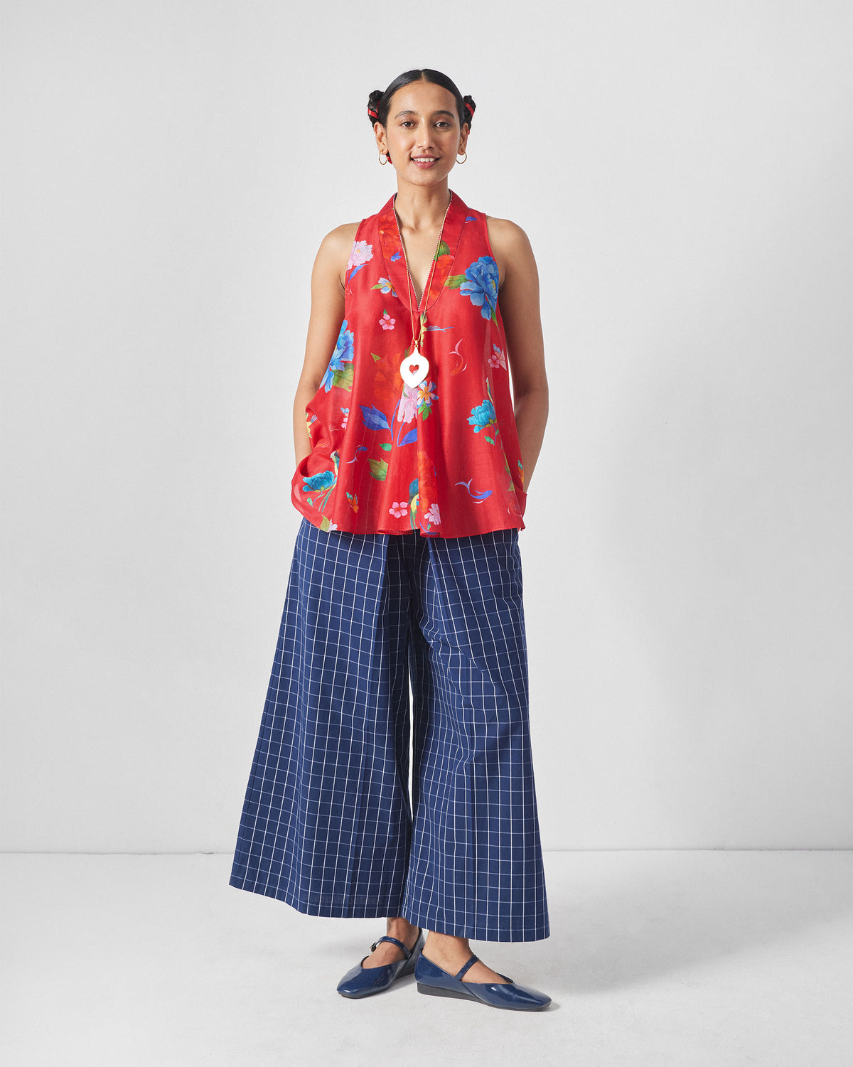 Osaka Pleat Top - Red Print