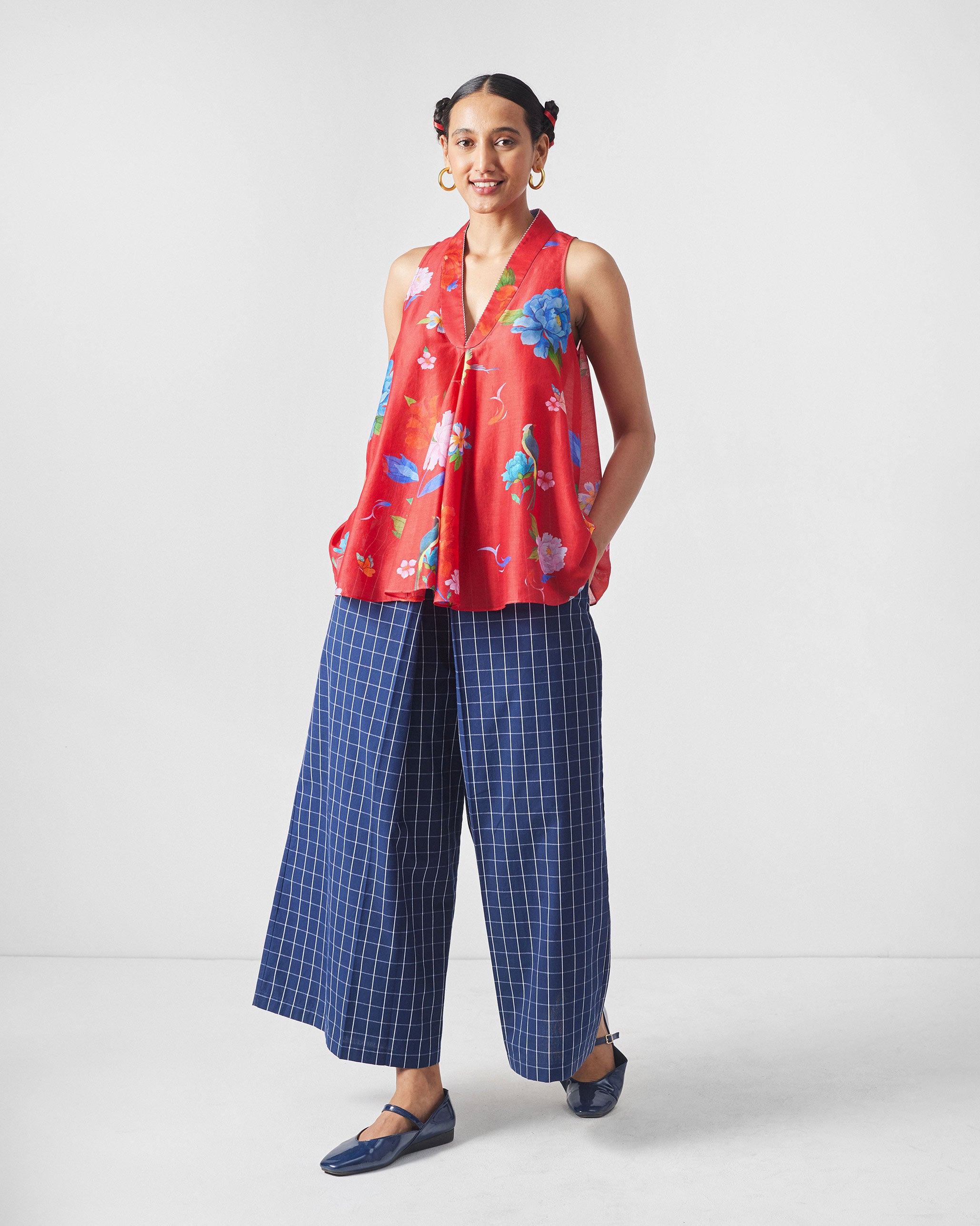 Osaka Pleat Top - Red Print