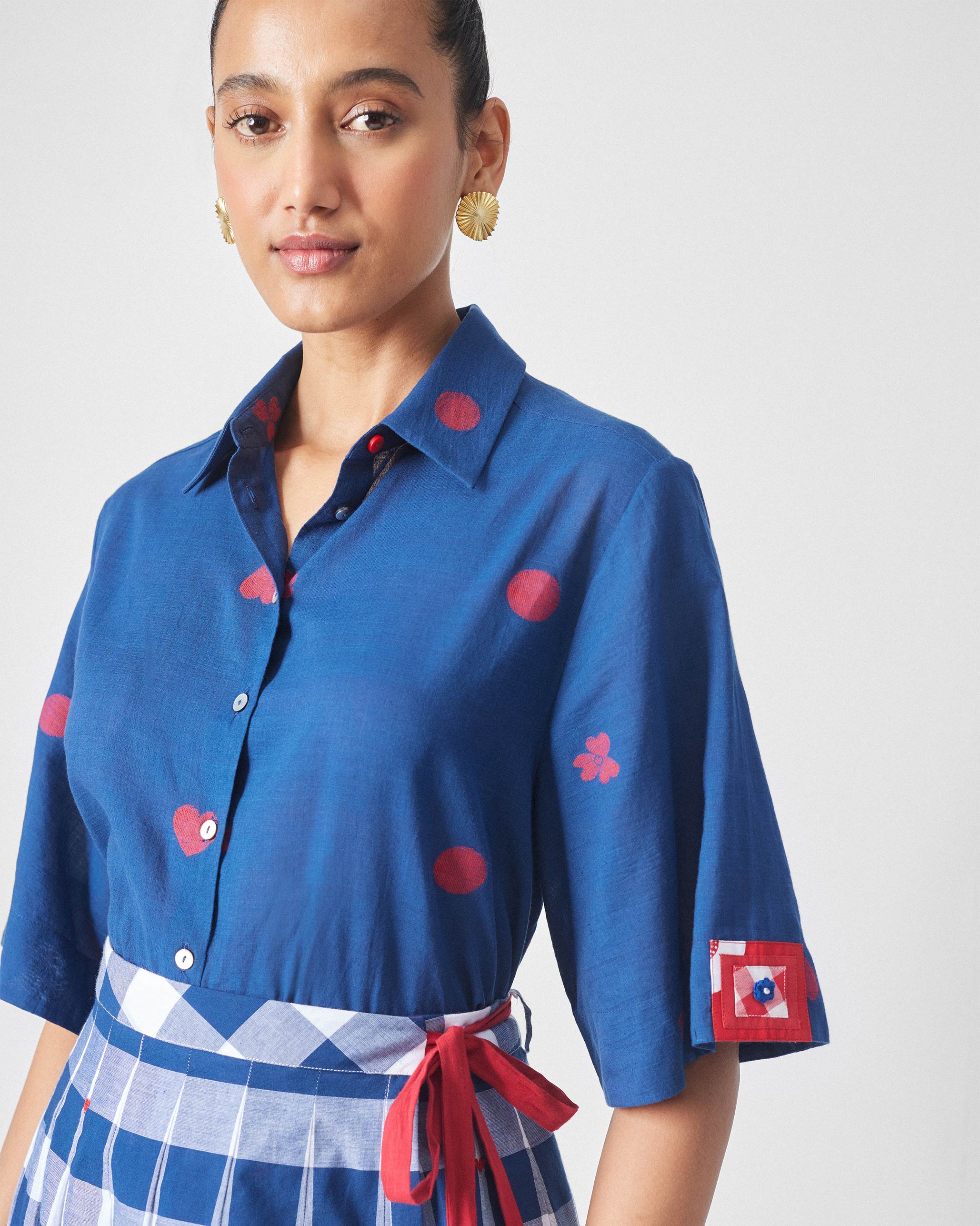 Drop Hem Shirt - Blue & Red