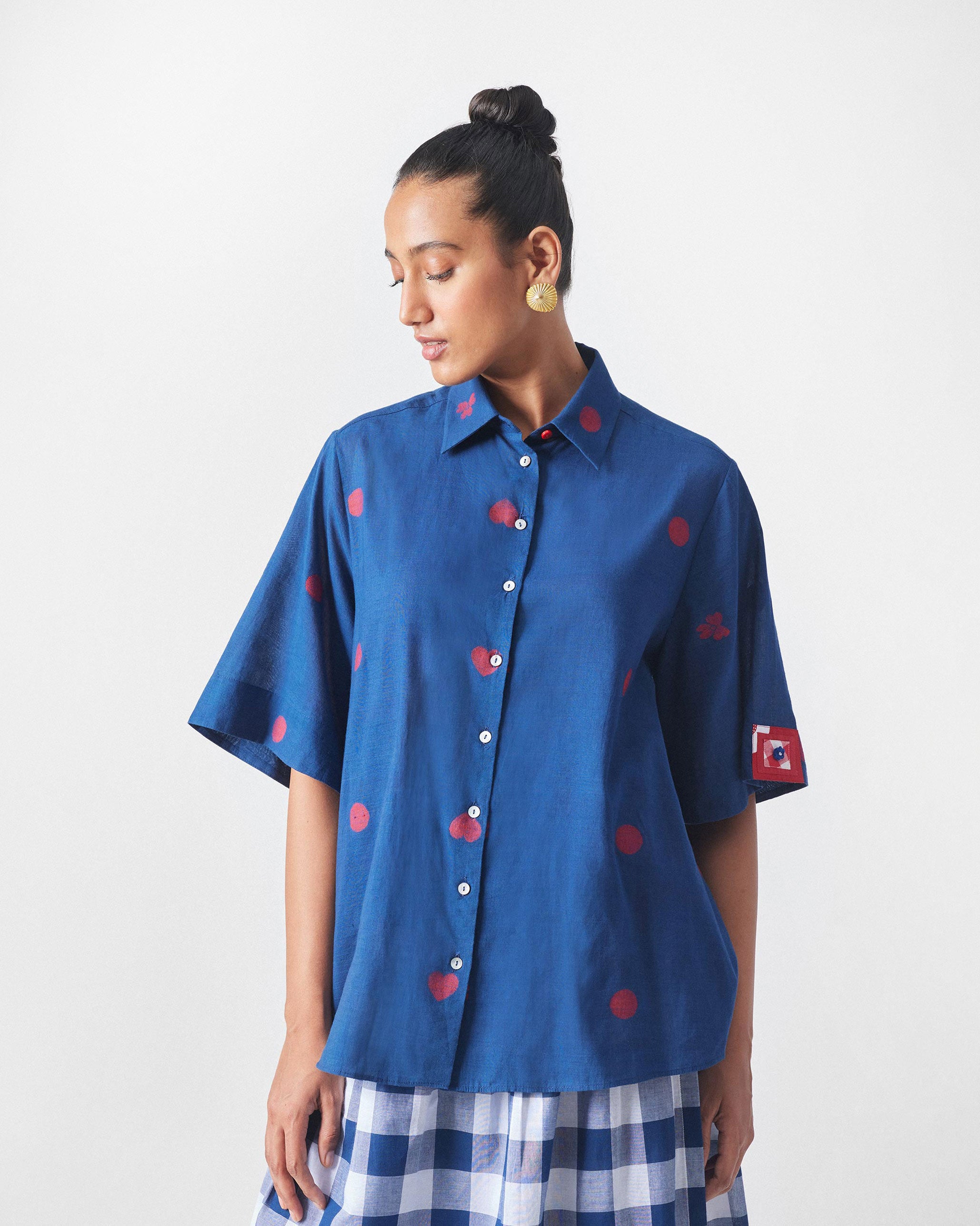 Drop Hem Shirt - Blue & Red