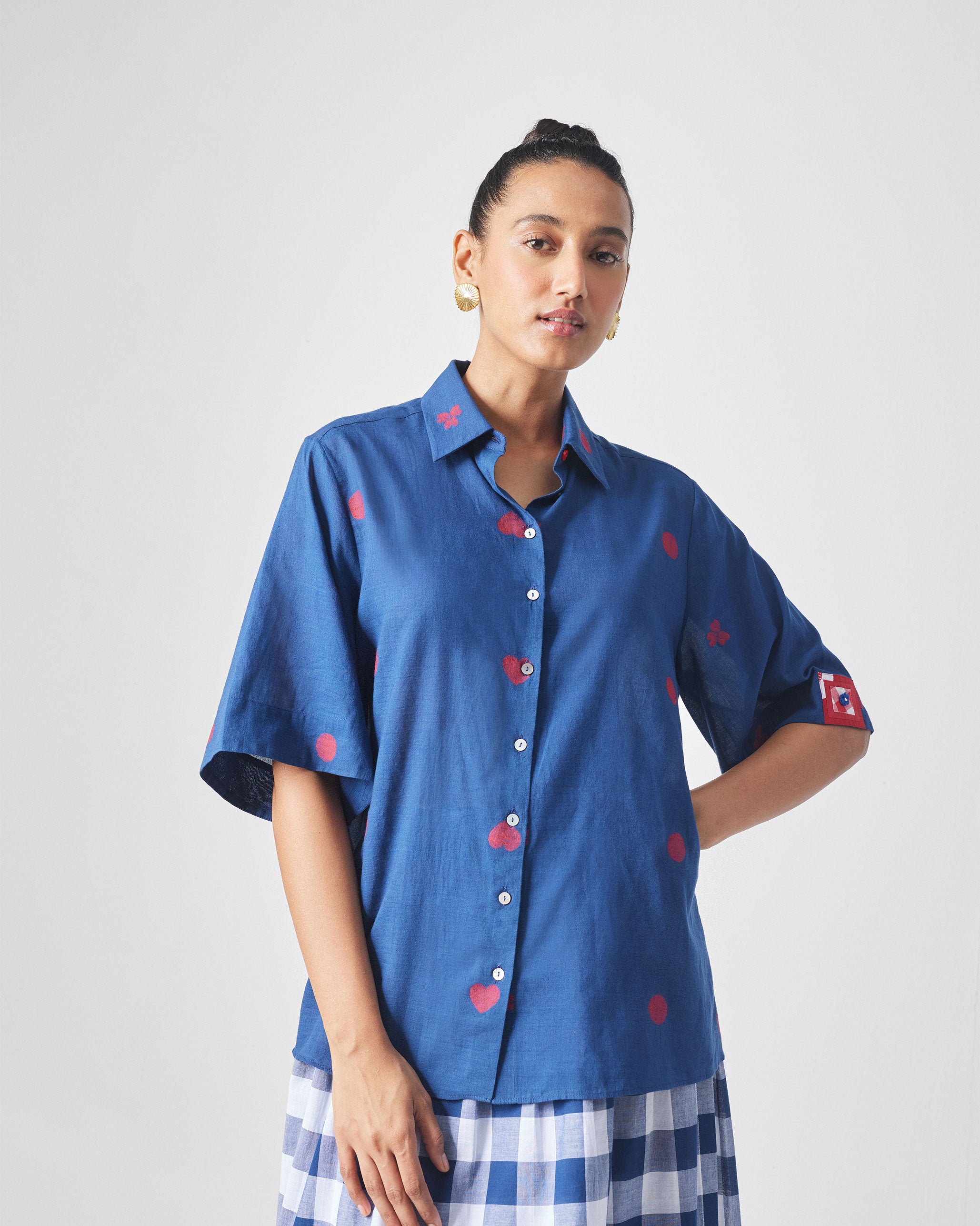 Drop Hem Shirt - Blue & Red