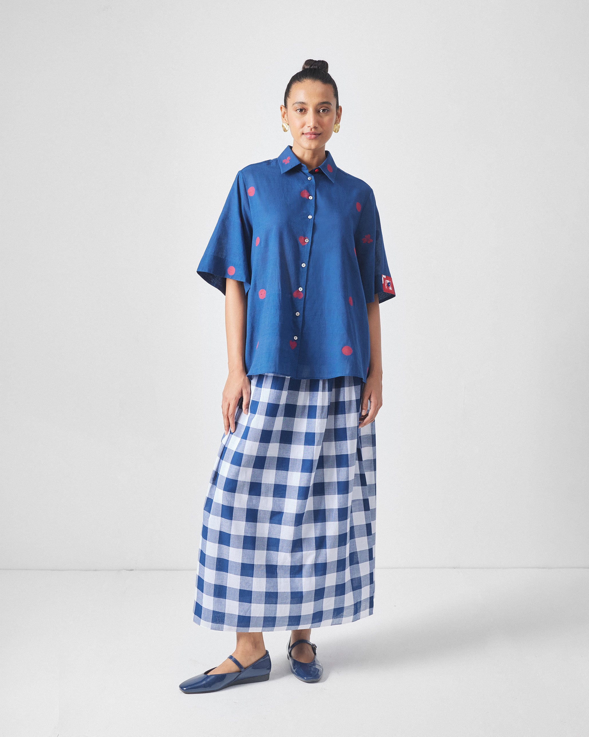 Drop Hem Shirt - Blue & Red