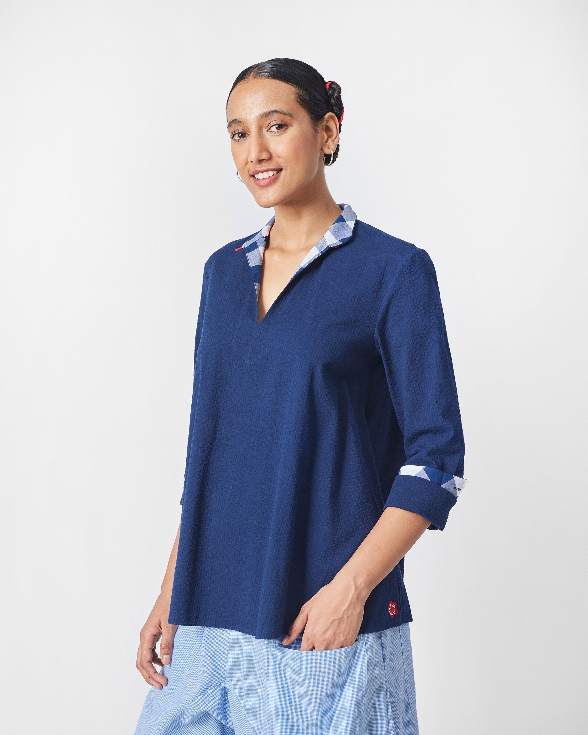 Mizu Gusset Top - Navy Seersucker