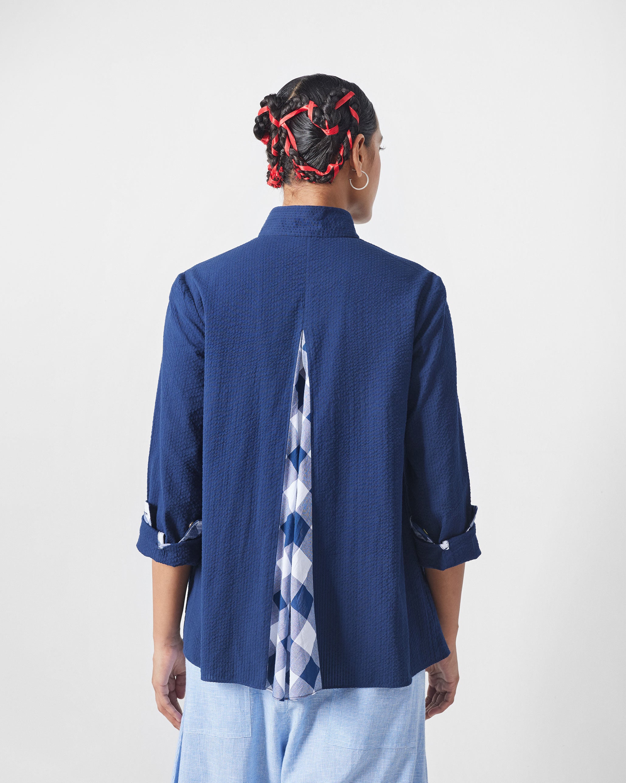 Mizu Gusset Top - Navy Seersucker