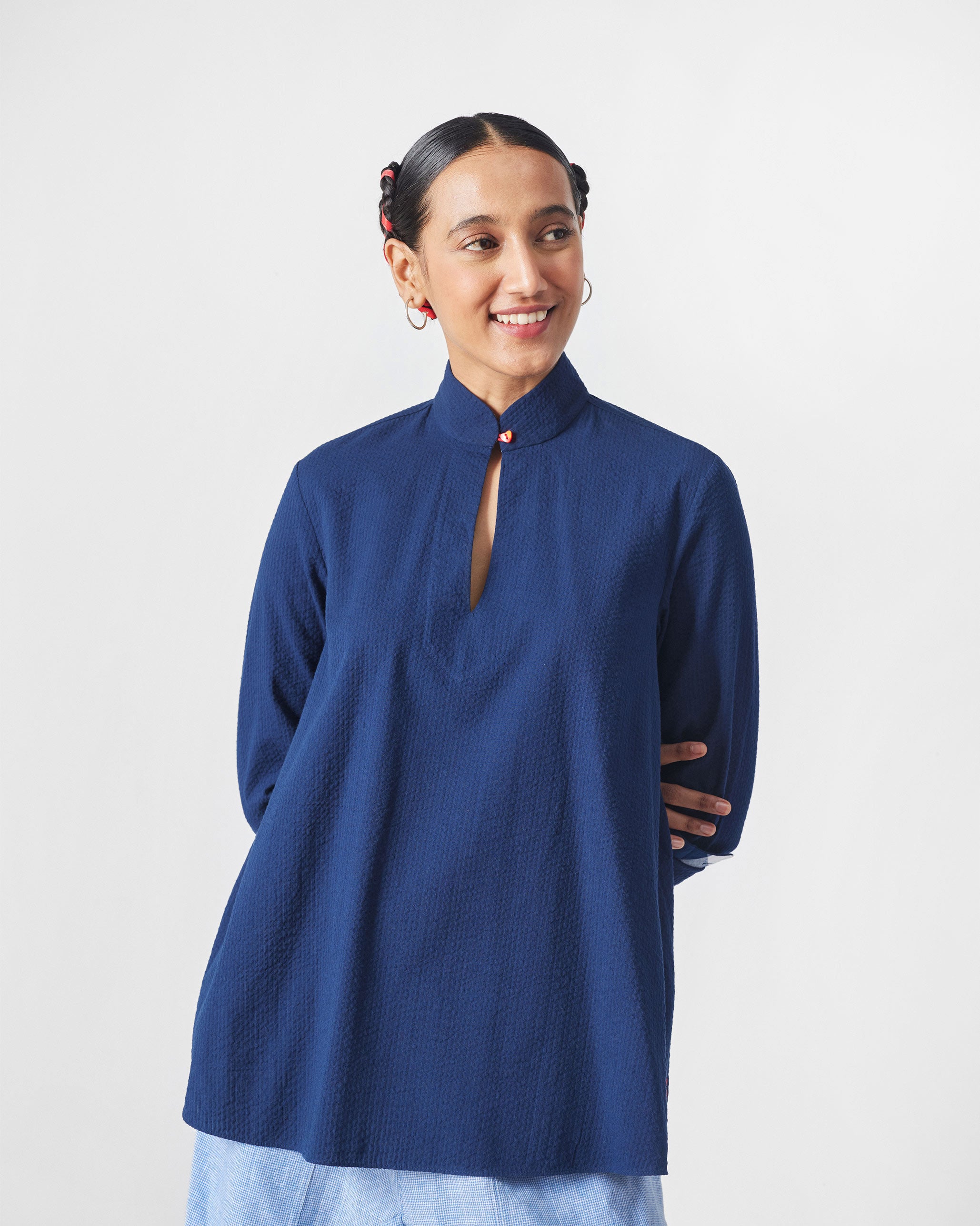 Mizu Gusset Top - Navy Seersucker